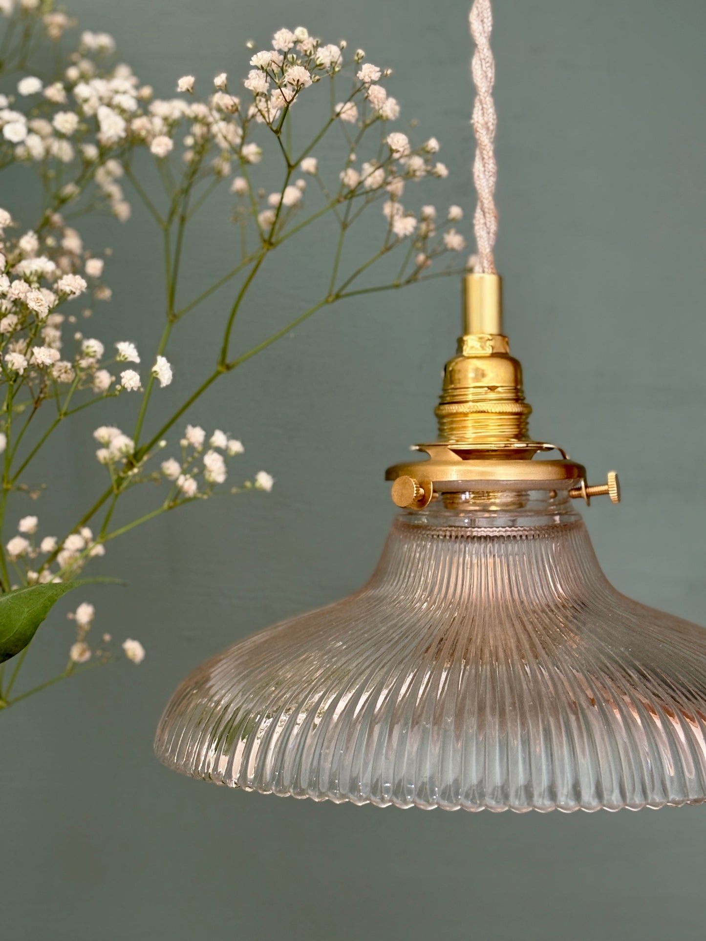 Suspension abat-jour vintage en verre holophane