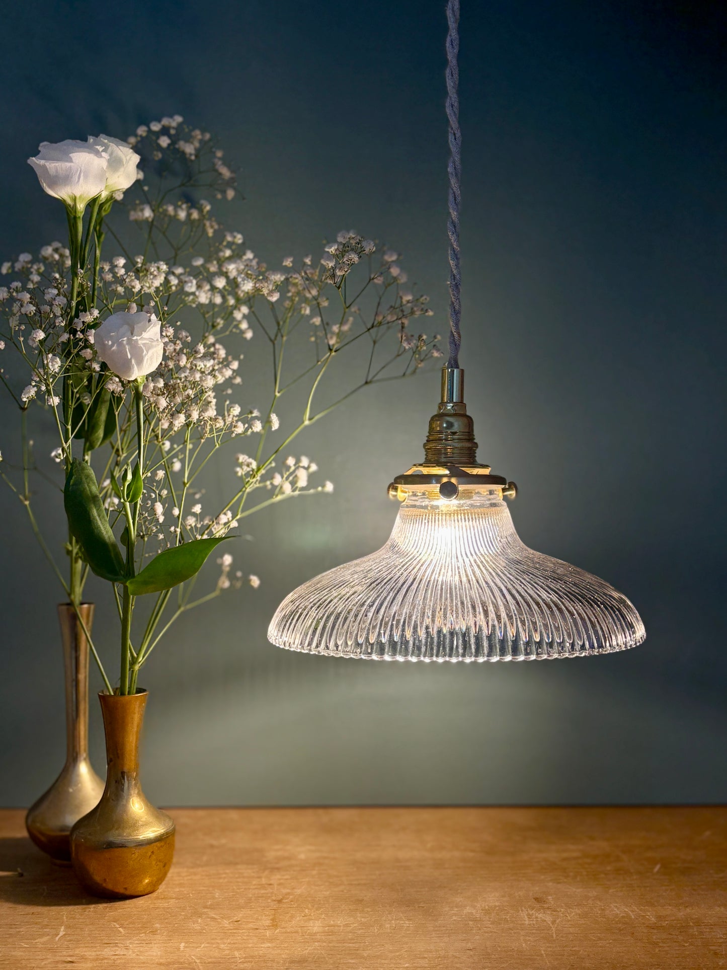 Suspension abat-jour vintage en verre holophane