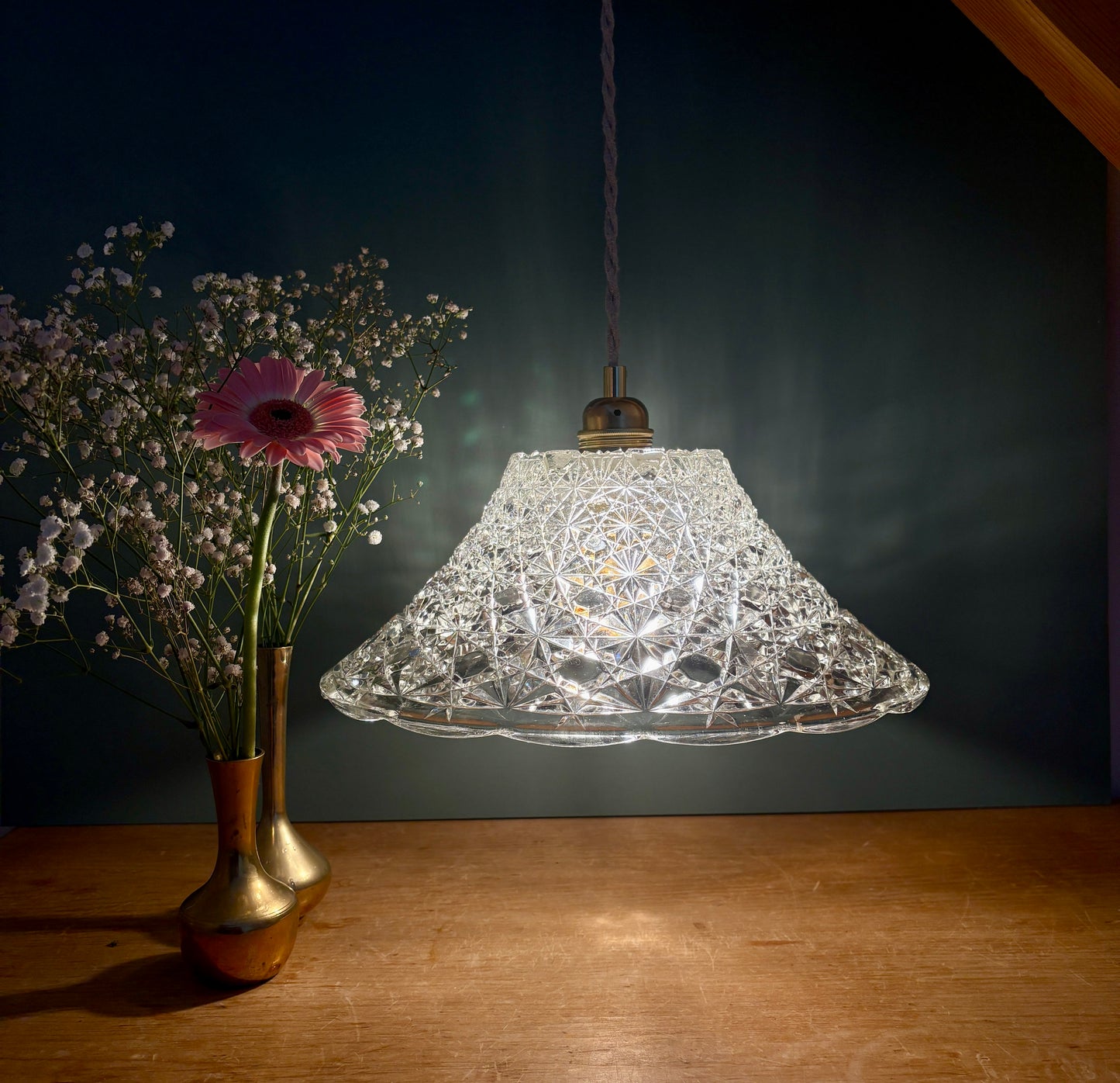 Suspension abat-jour vintage en verre moulé - collection vaisselle -