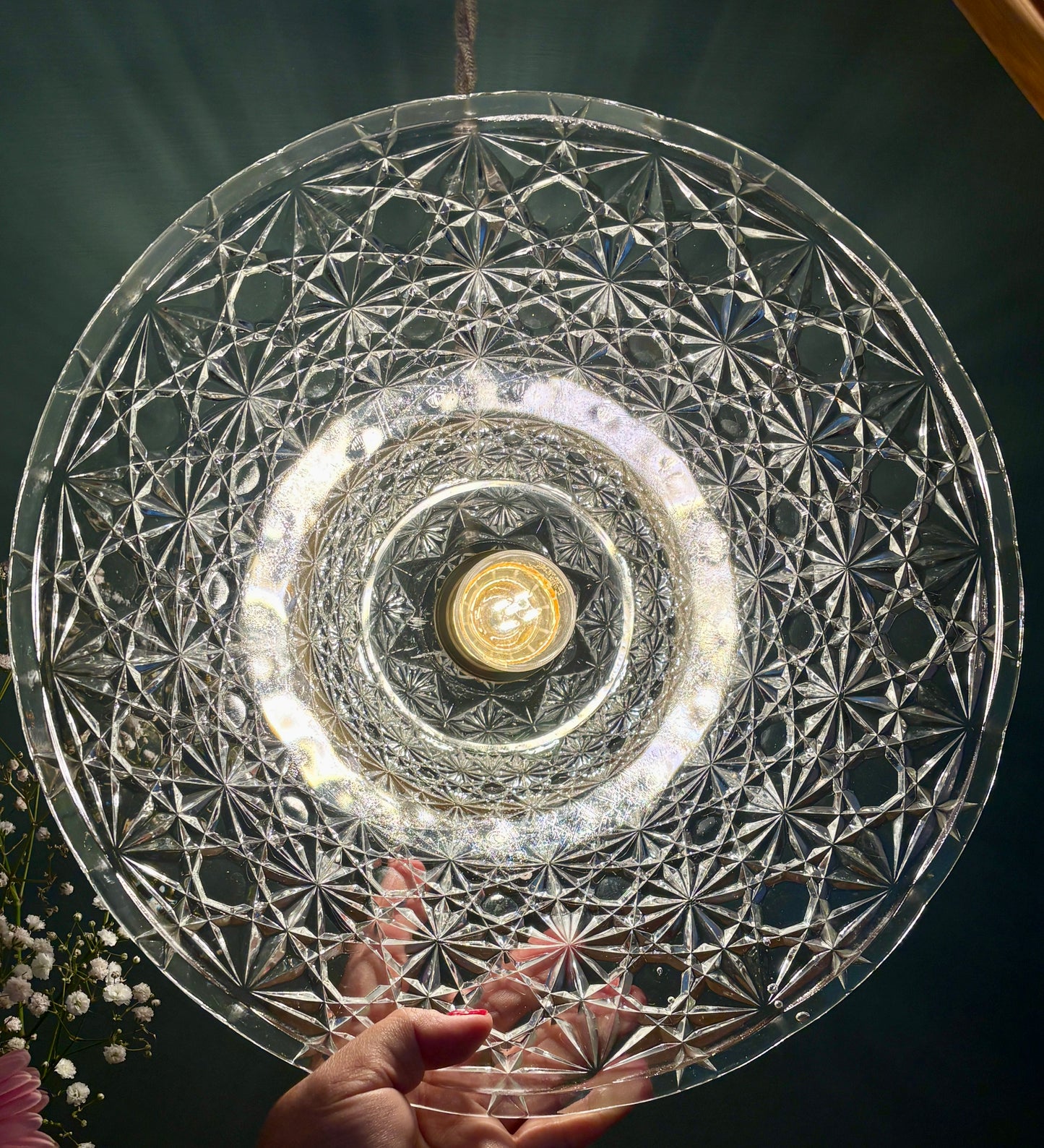 Suspension abat-jour vintage en verre moulé - collection vaisselle -