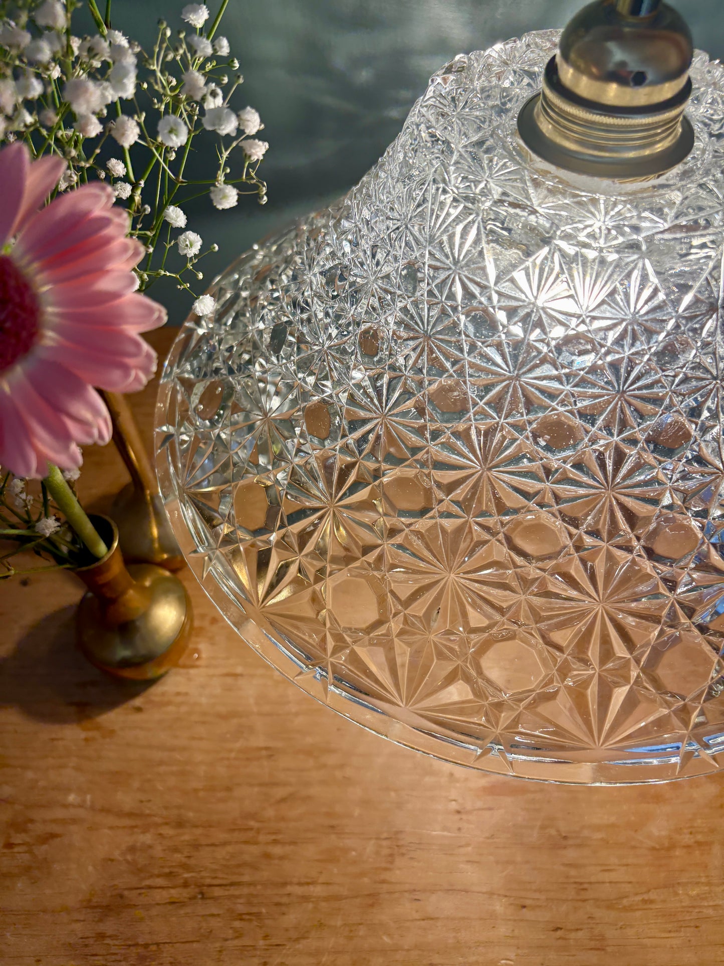 Suspension abat-jour vintage en verre moulé - collection vaisselle -