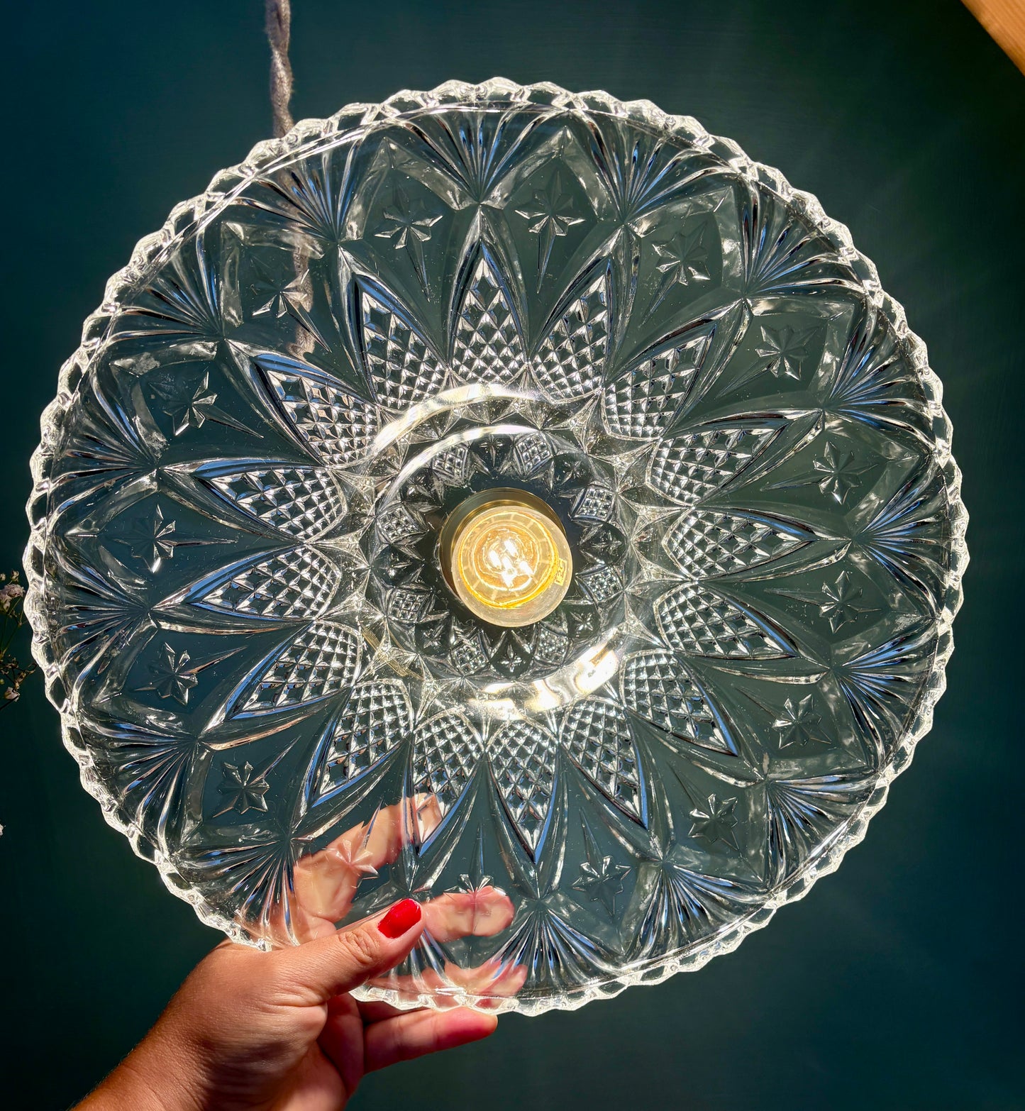 Suspension abat-jour vintage en verre moulé - collection vaisselle -