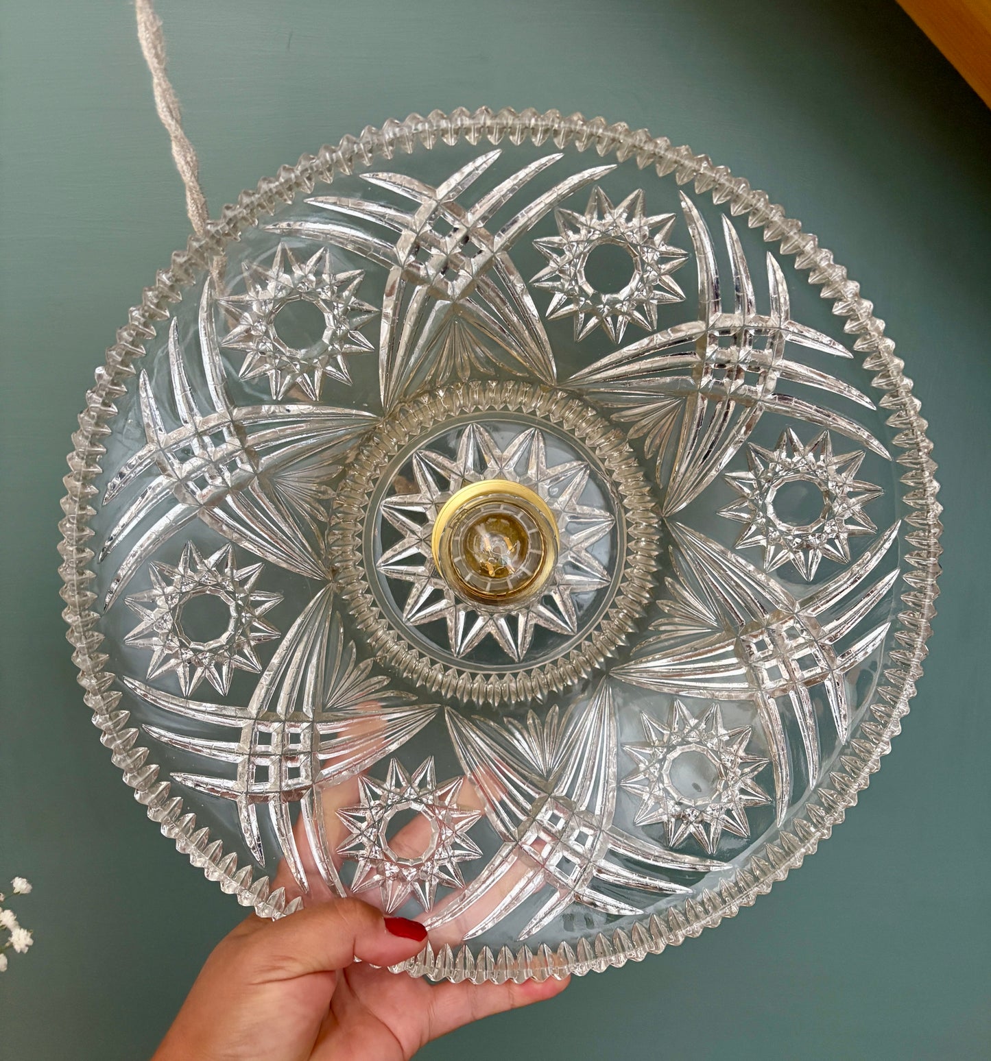 Suspension abat-jour vintage en verre travaillé - collection vaisselle -