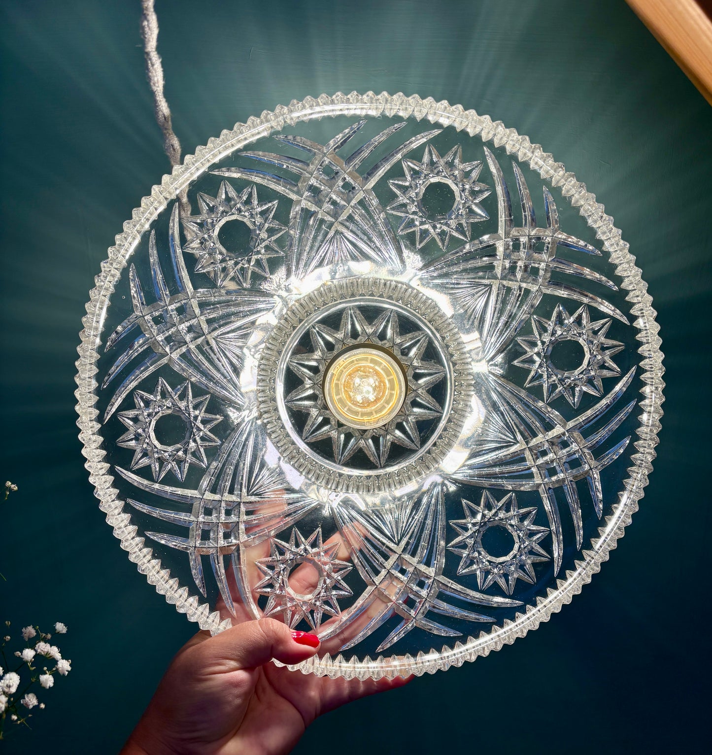 Suspension abat-jour vintage en verre travaillé - collection vaisselle -