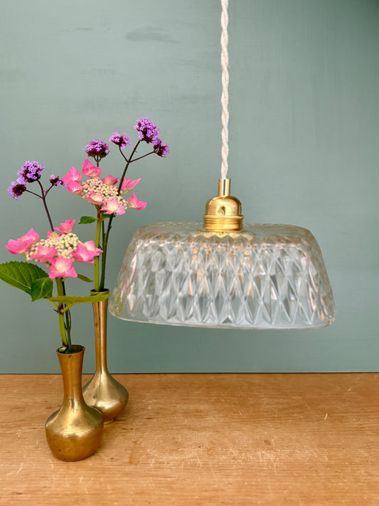 Suspension abat-jour vintage en verre carré - collection vaisselle -