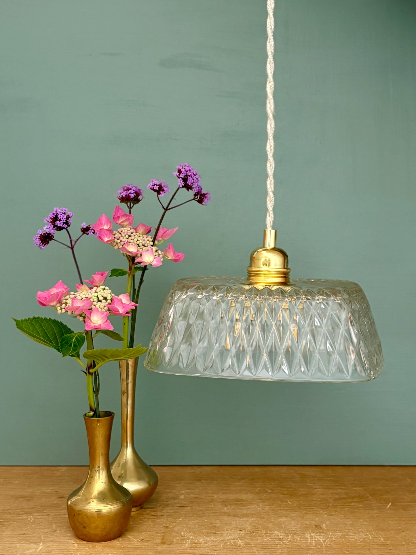 Suspension abat-jour vintage en verre carré - collection vaisselle -