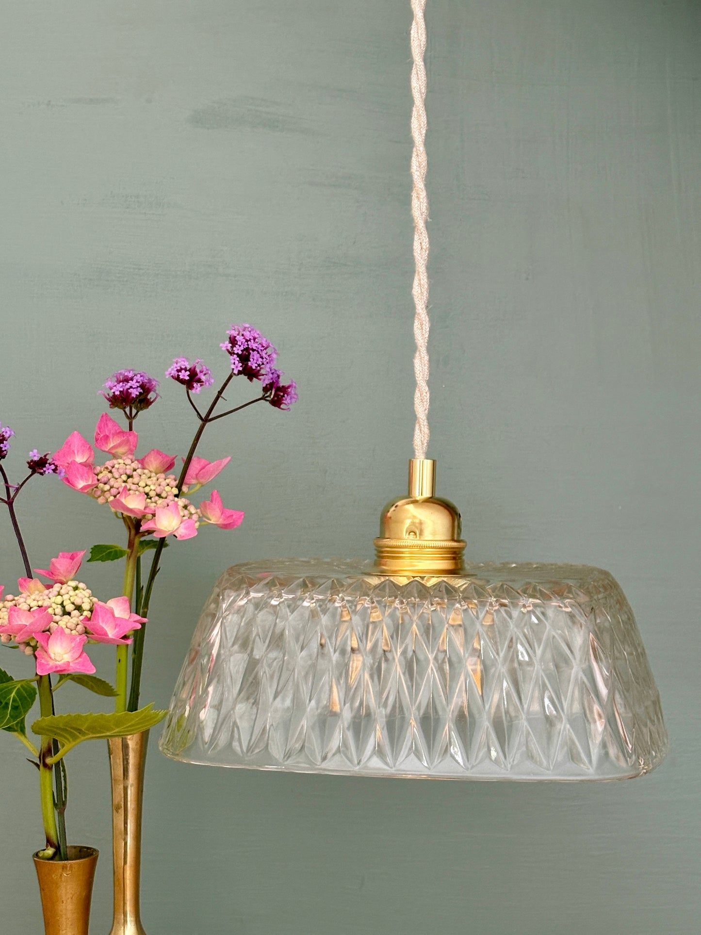 Suspension abat-jour vintage en verre carré - collection vaisselle -