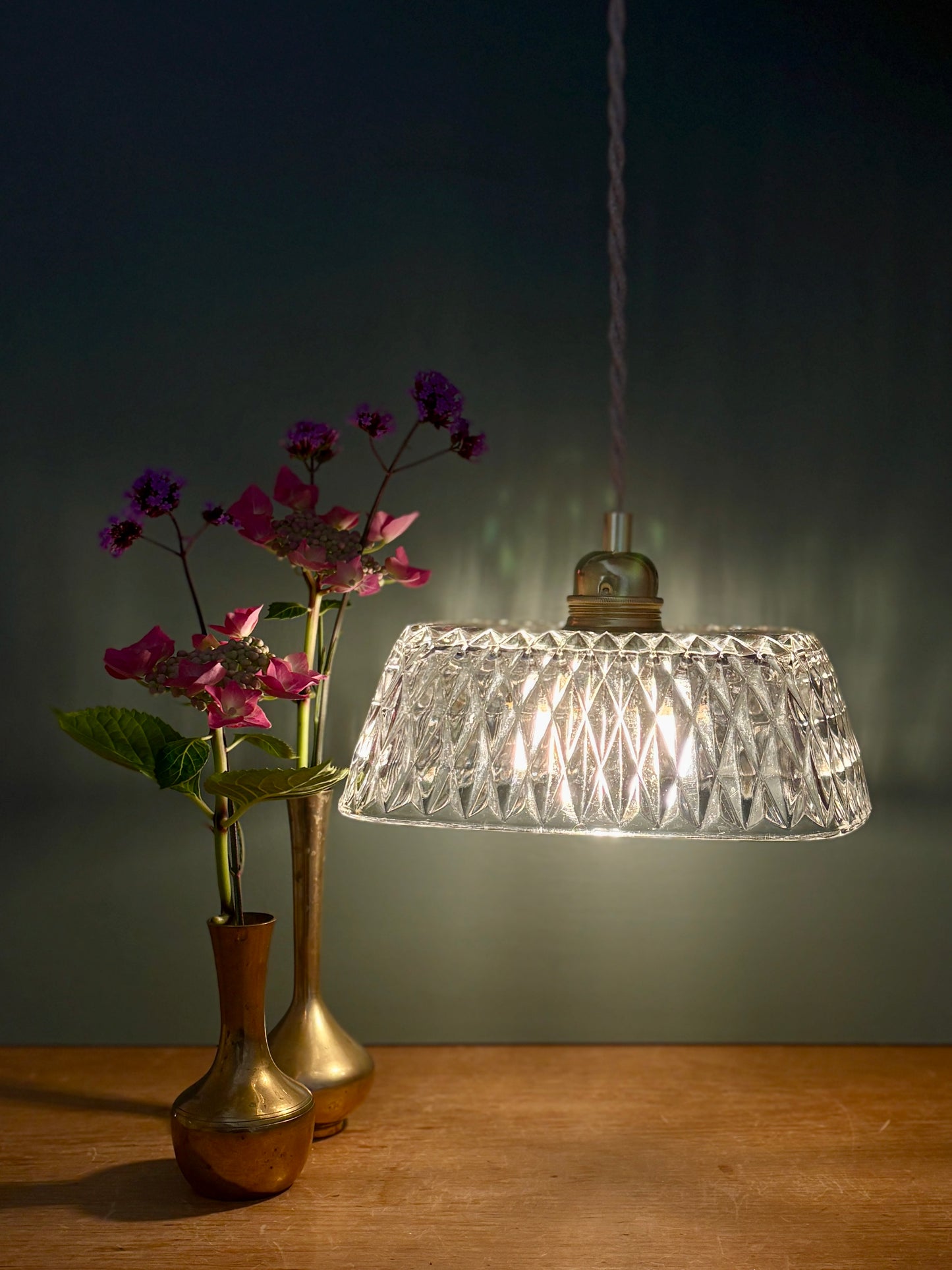 Suspension abat-jour vintage en verre carré - collection vaisselle -
