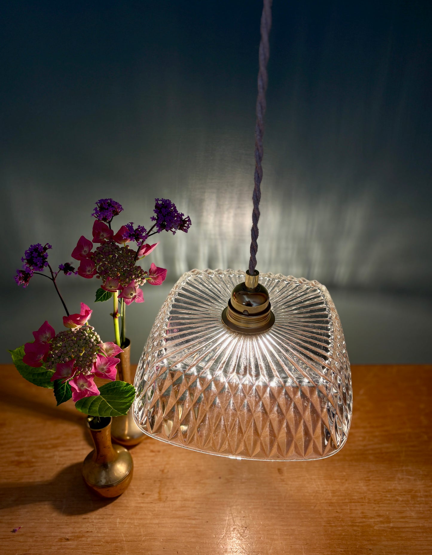 Suspension abat-jour vintage en verre carré - collection vaisselle -