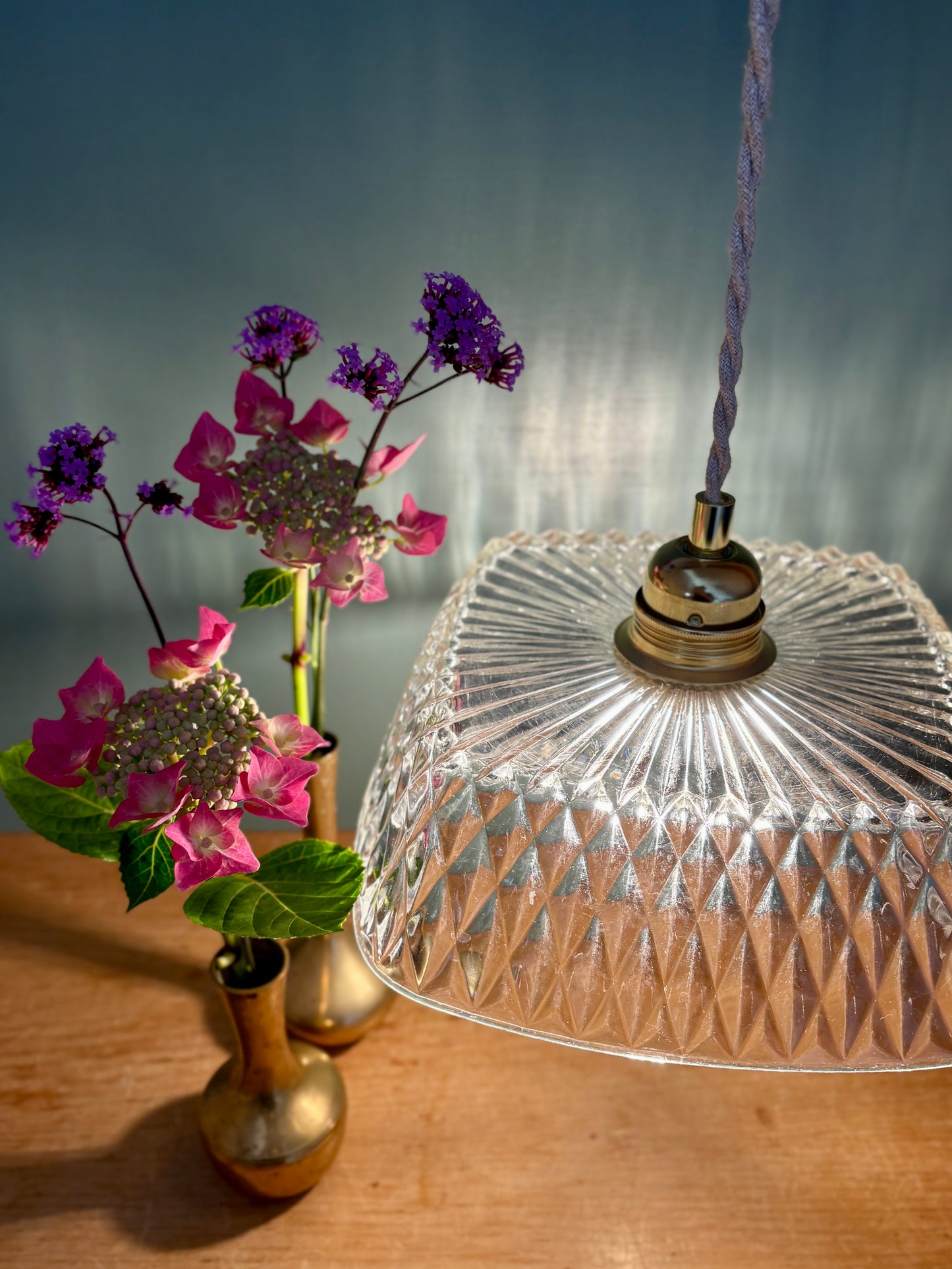 Suspension abat-jour vintage en verre carré - collection vaisselle -