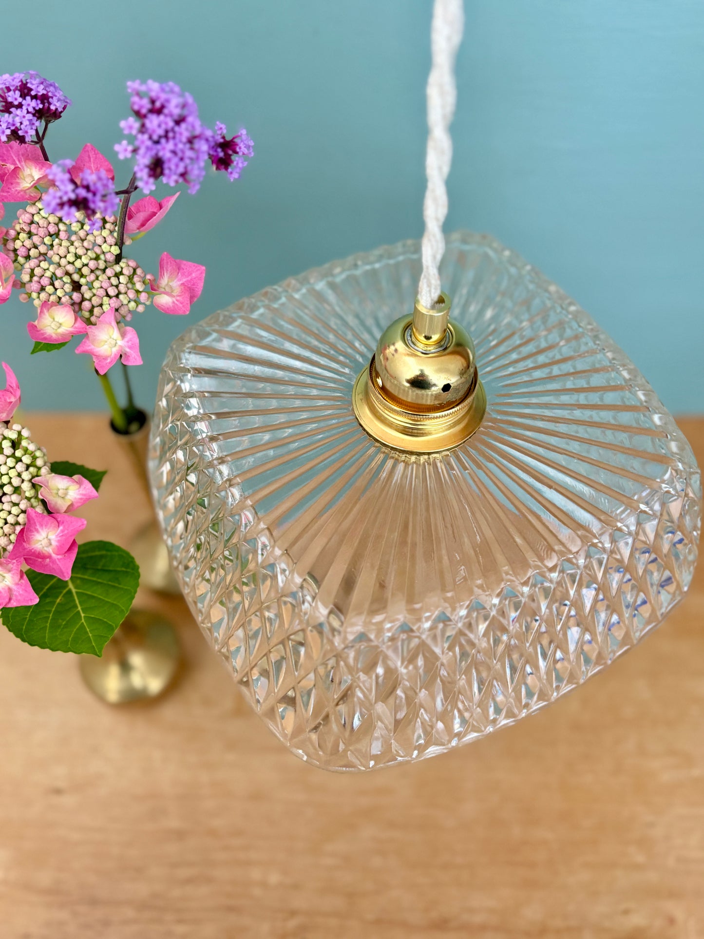 Suspension abat-jour vintage en verre carré - collection vaisselle -