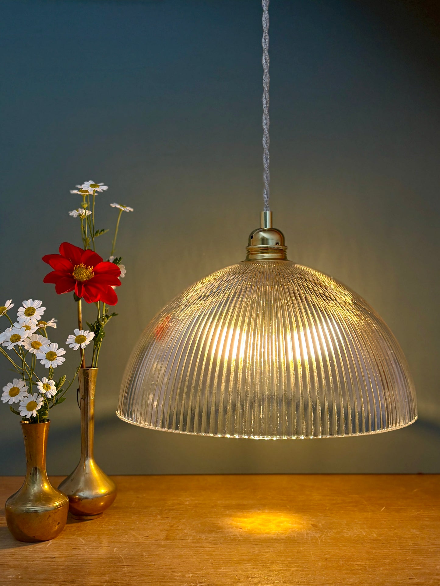 Suspension abat-jour en verre strié