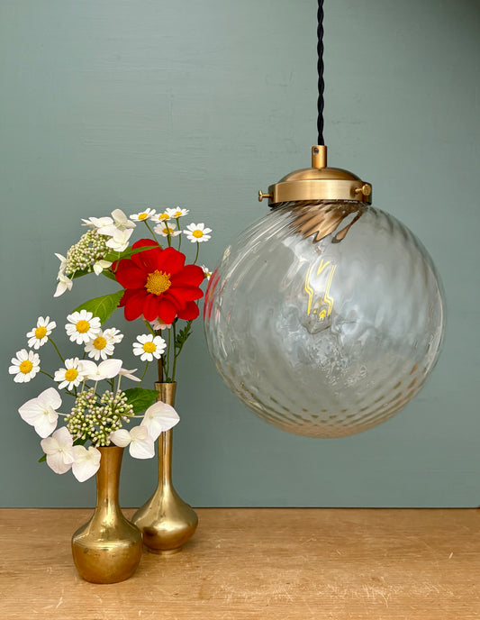 Suspension globe vintage en verre transparent