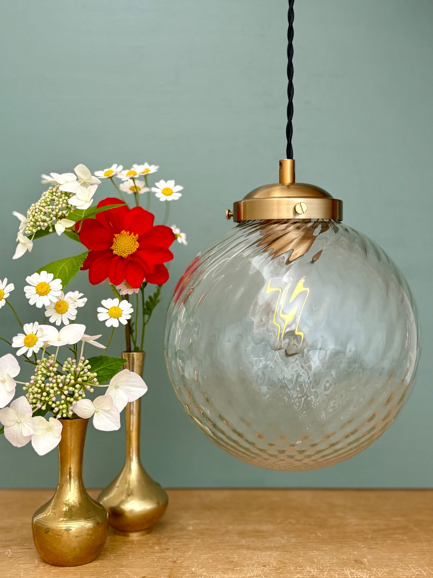 Suspension globe vintage en verre transparent