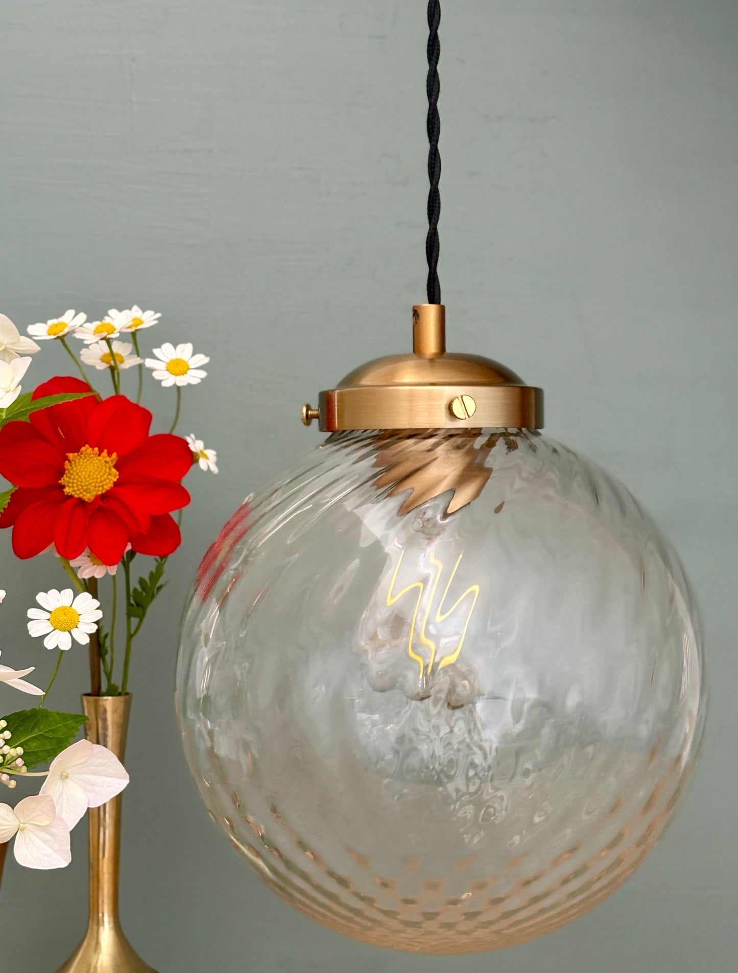 Suspension globe vintage en verre transparent