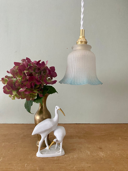 Baladeuse tulipe vintage en verre dépoli blanc et bleu