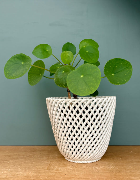 Cache pot vintage en céramique tressée