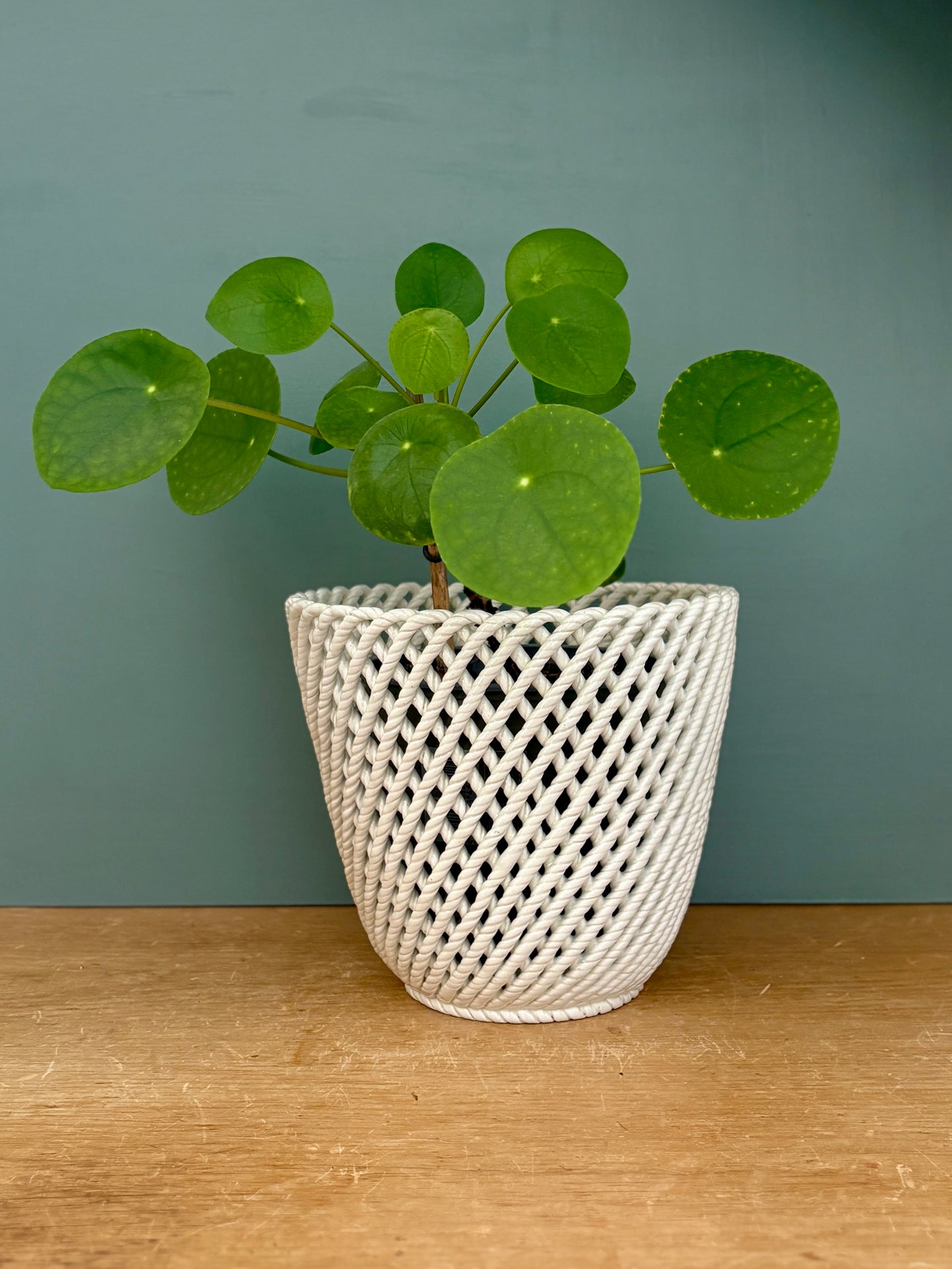 Cache pot vintage en céramique tressée