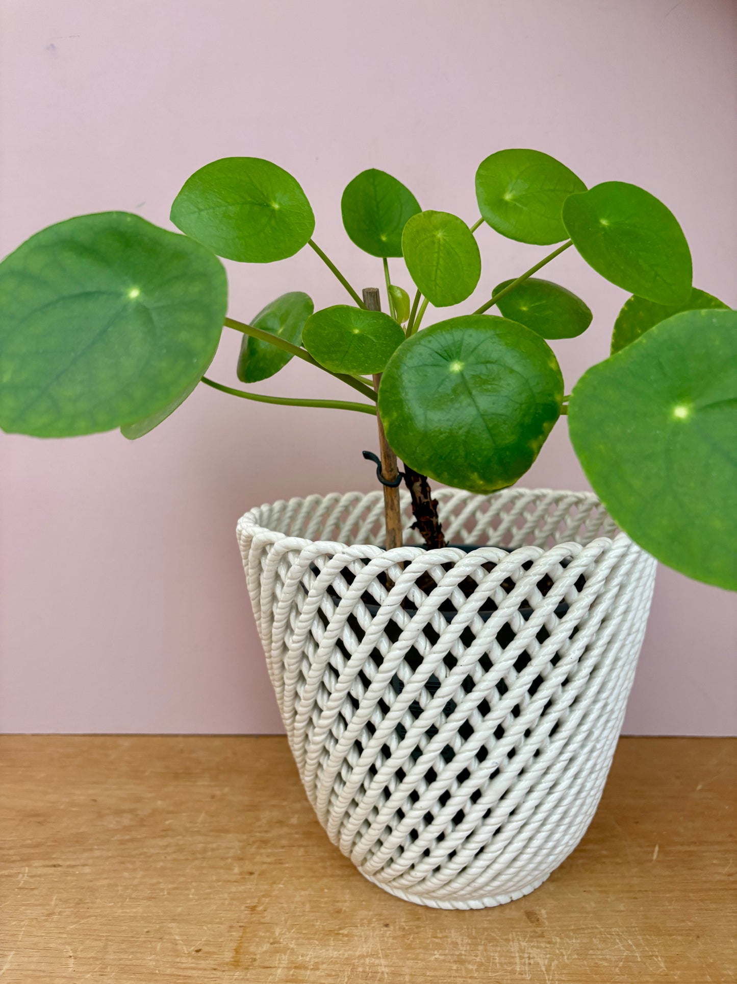 Cache pot vintage en céramique tressée