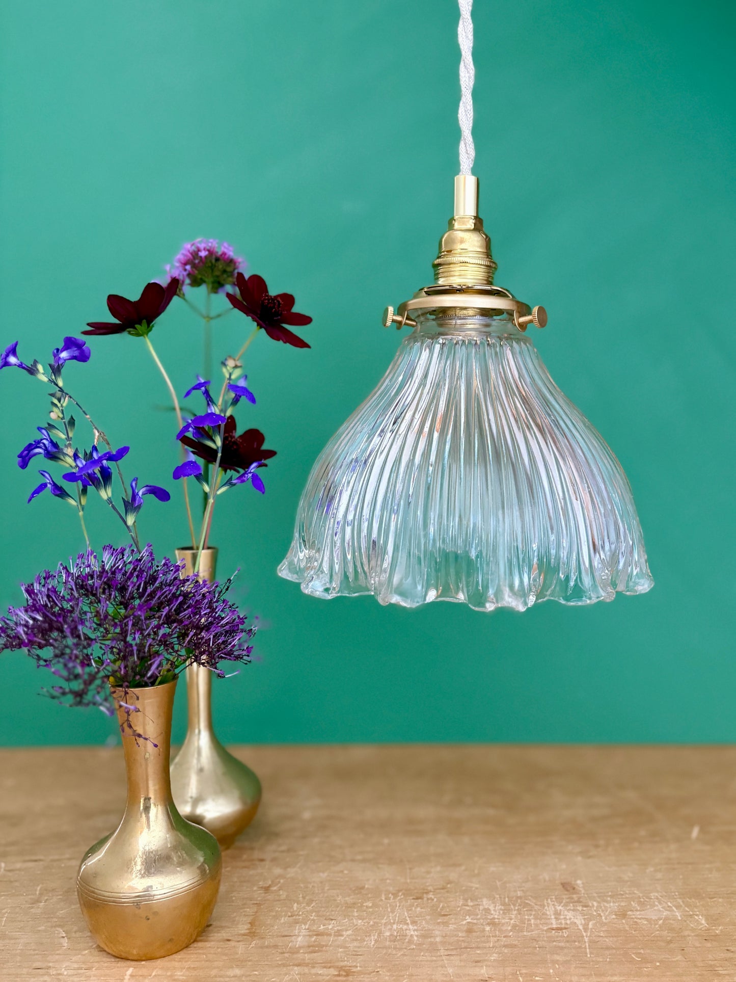 Suspension abat-jour vintage en verre holophane (HU1)