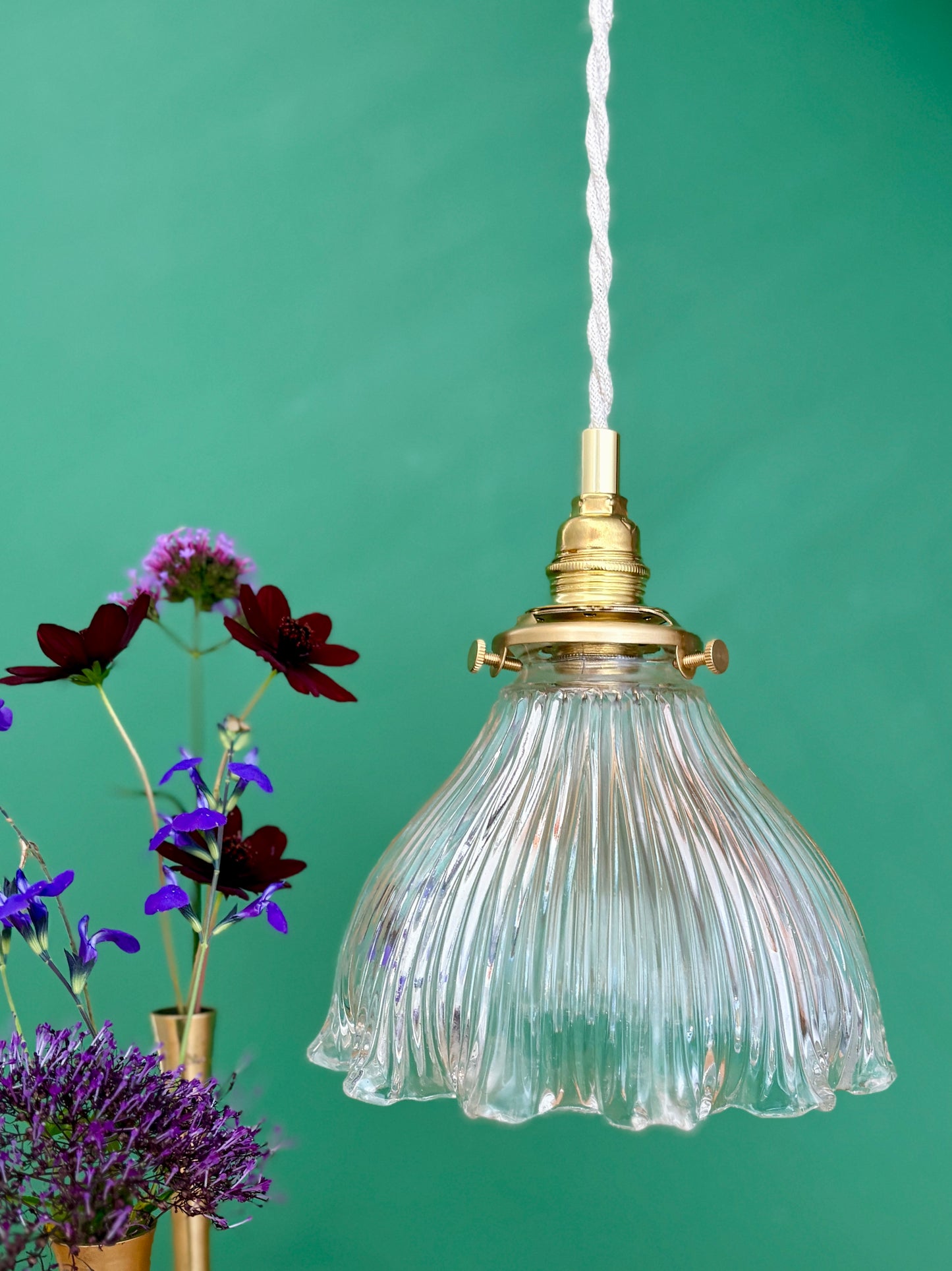 Suspension abat-jour vintage en verre holophane (HU1)