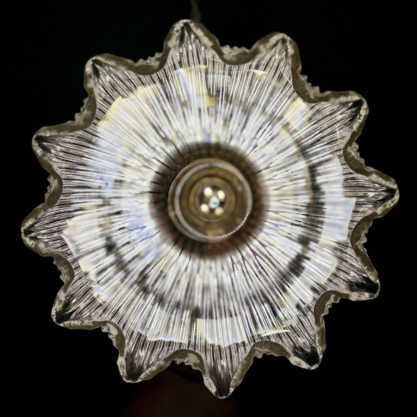 Suspension abat-jour vintage en verre holophane (HU1)