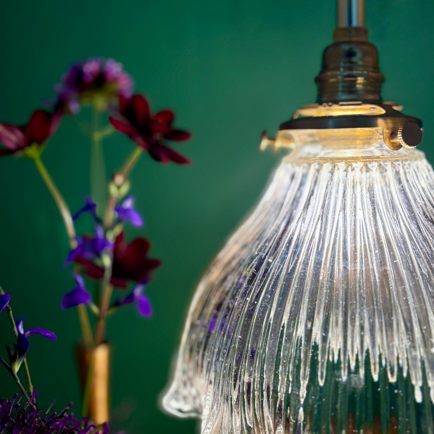 Suspension abat-jour vintage en verre holophane (HU1)