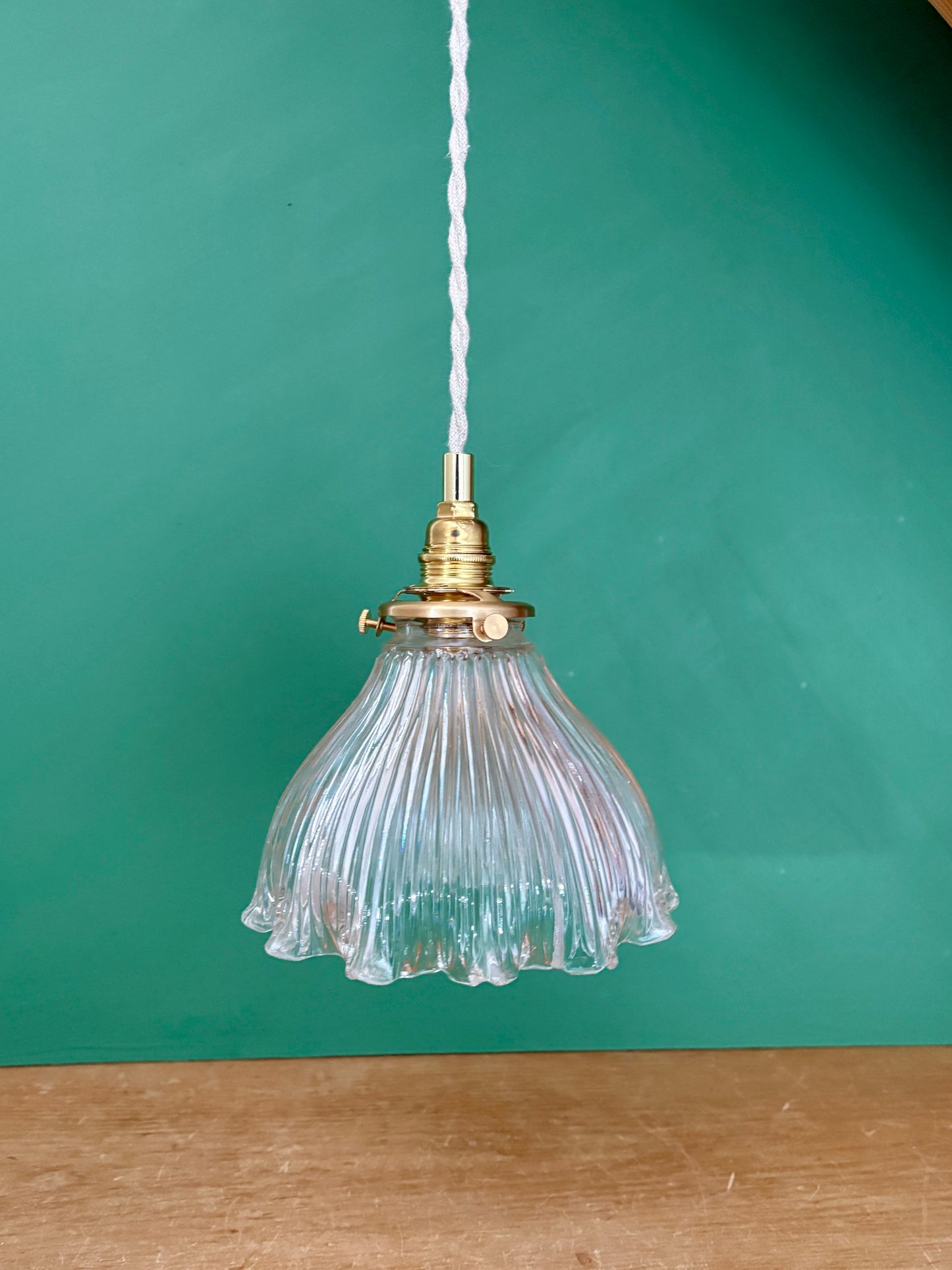 Suspension abat-jour vintage en verre holophane (HU1)