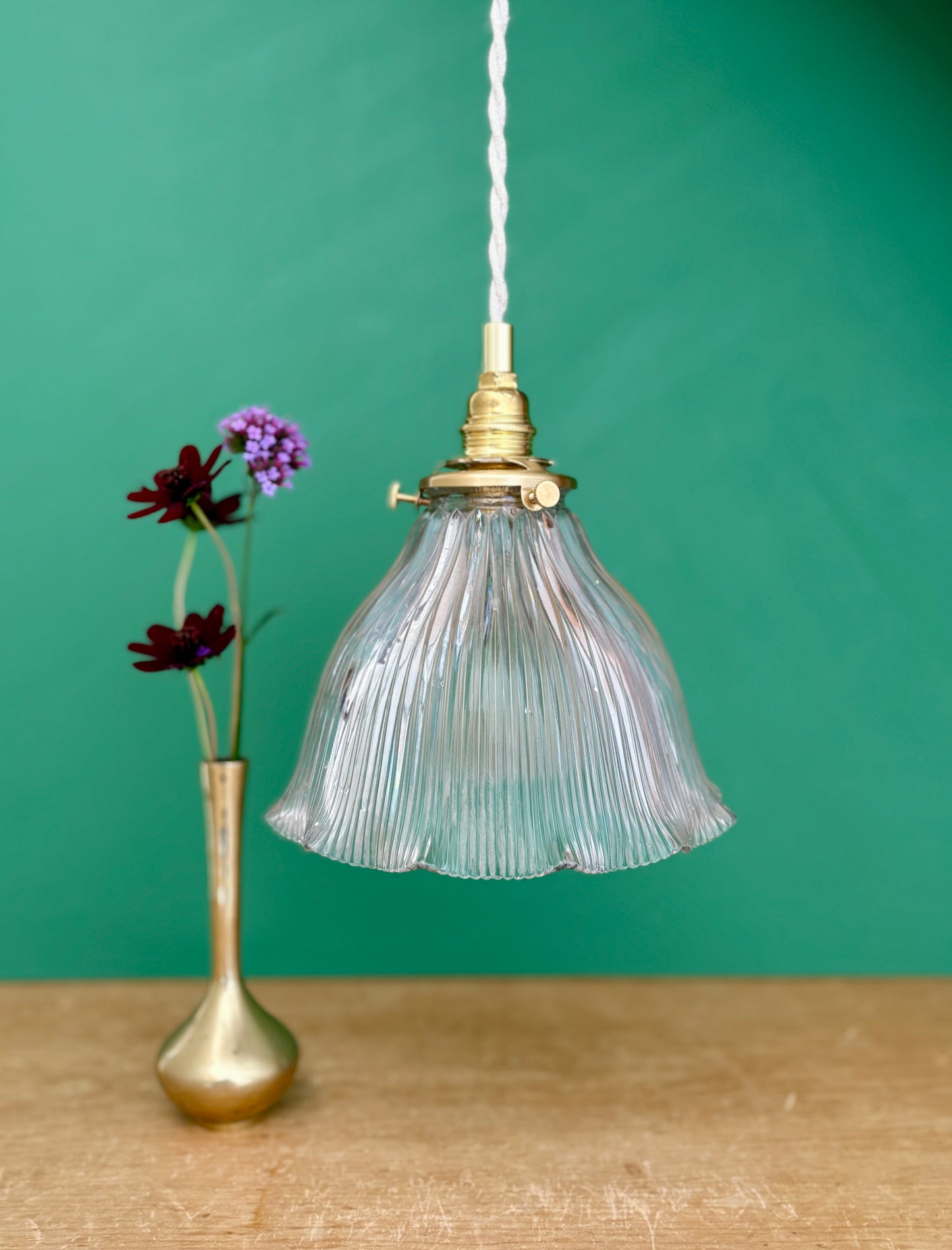 Suspension abat-jour ancien en verre holophane (HU2)