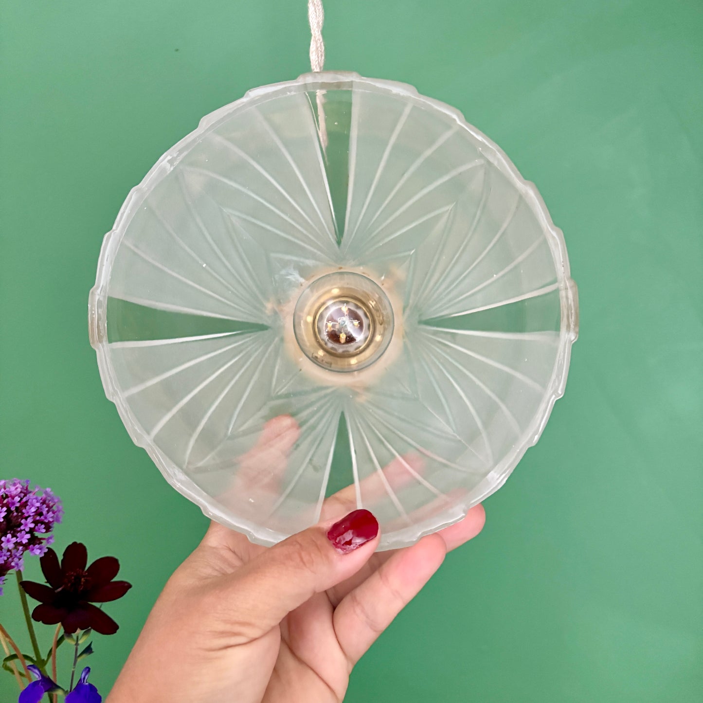 Suspension abat-jour vintage art déco en verre dépoli