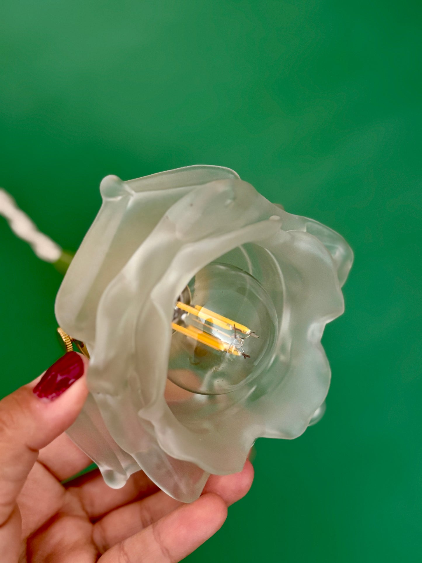 Suspension tulipe vintage en verre dépoli en forme de fleur