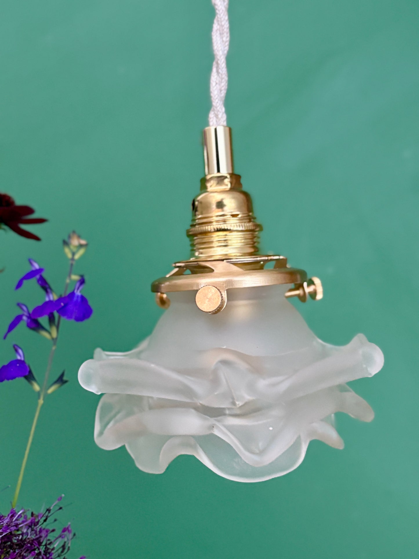 Suspension tulipe vintage en verre dépoli en forme de fleur