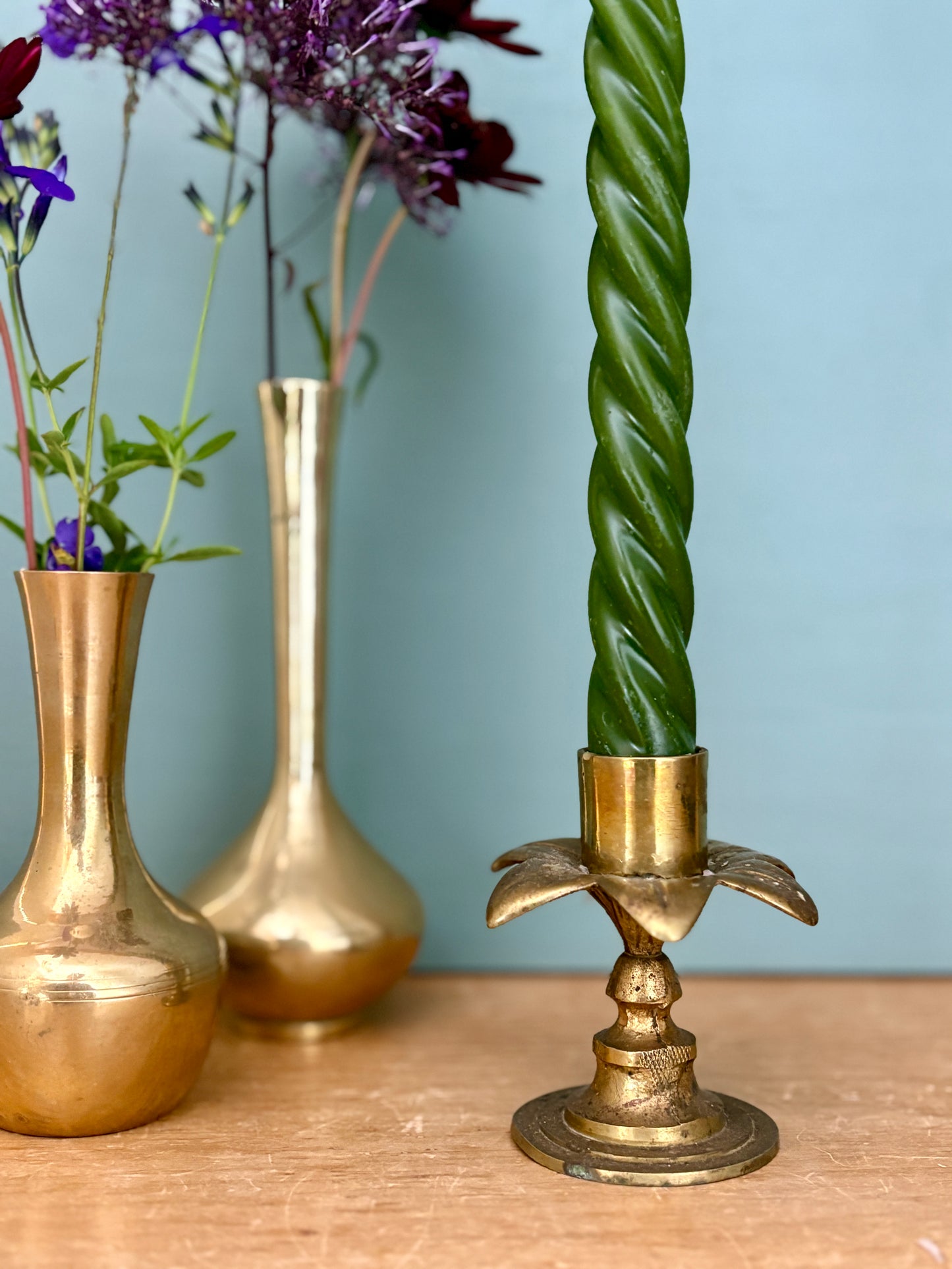 Bougeoir vintage en laiton en forme de palmier