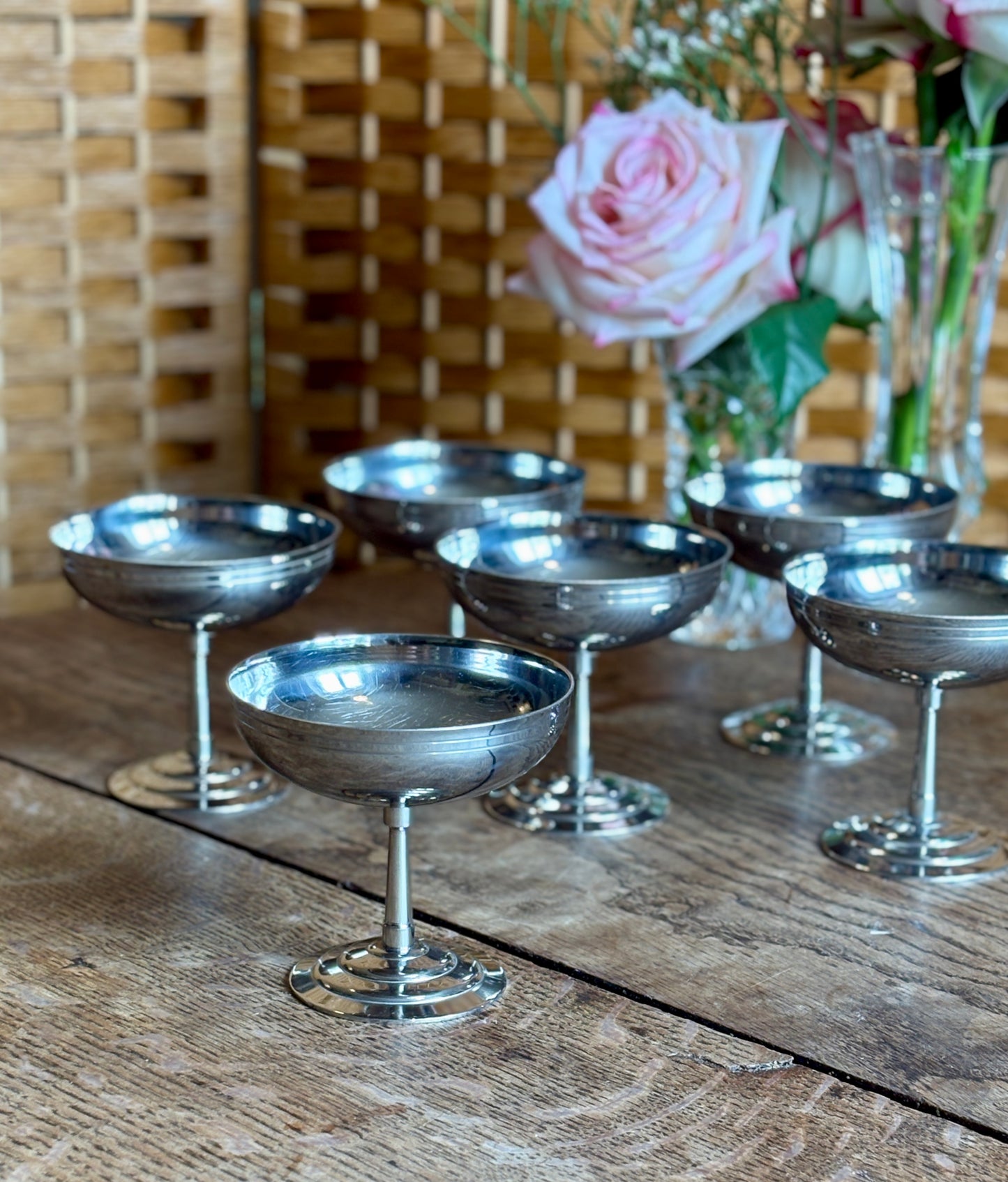 Lot de 6 coupes à dessert vintage en inox