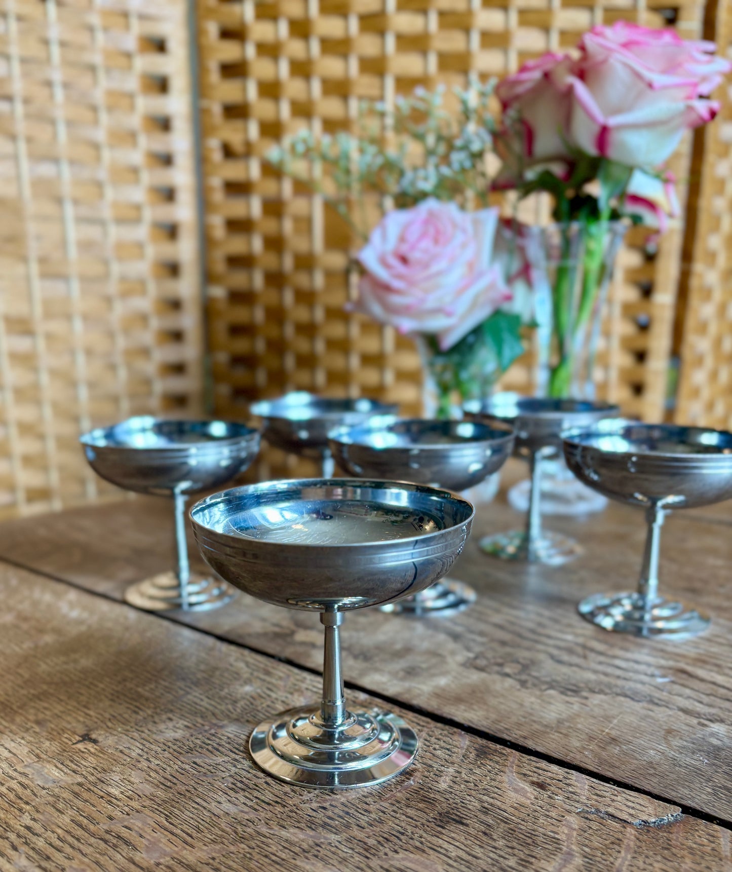 Lot de 6 coupes à dessert vintage en inox