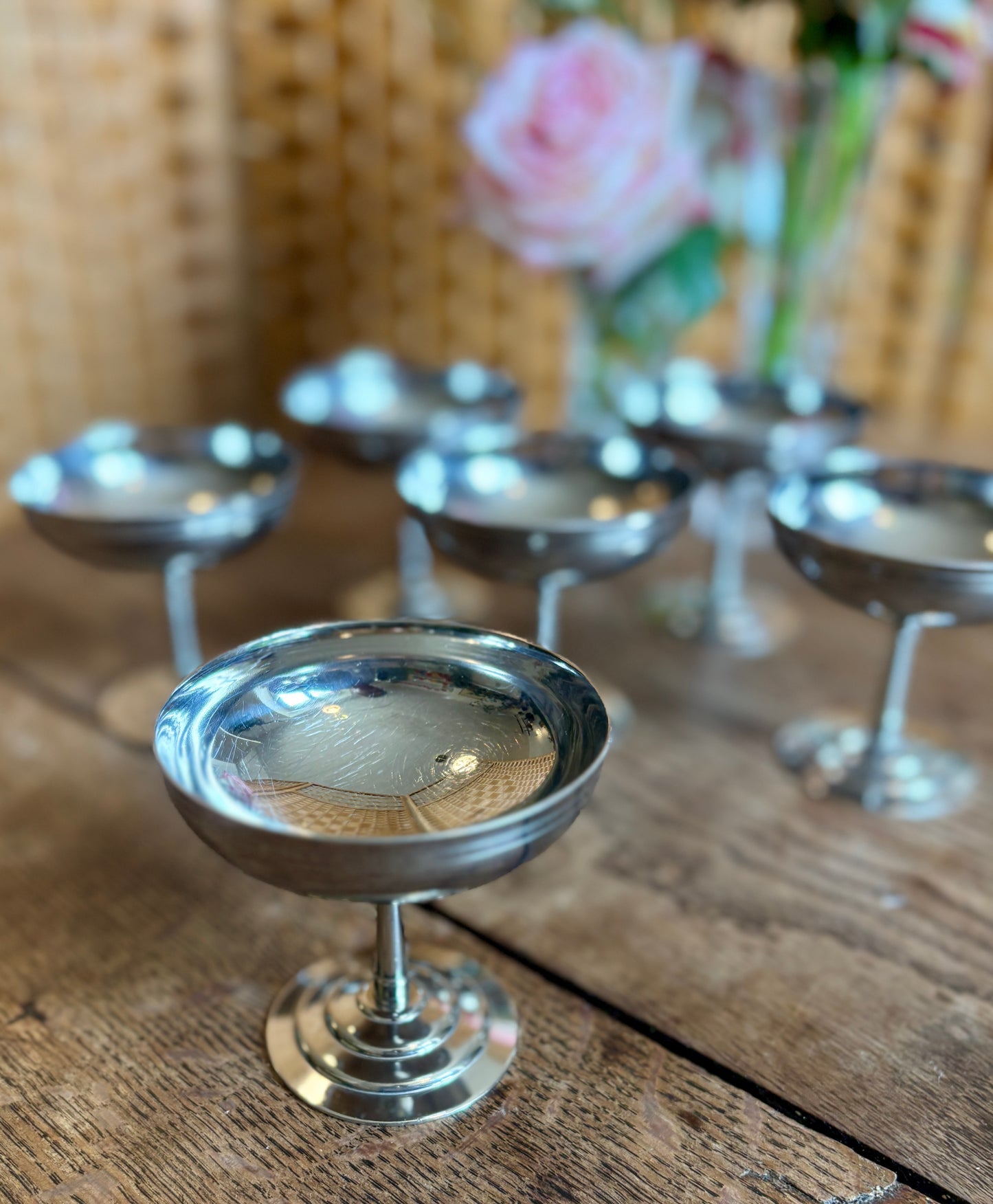 Lot de 6 coupes à dessert vintage en inox