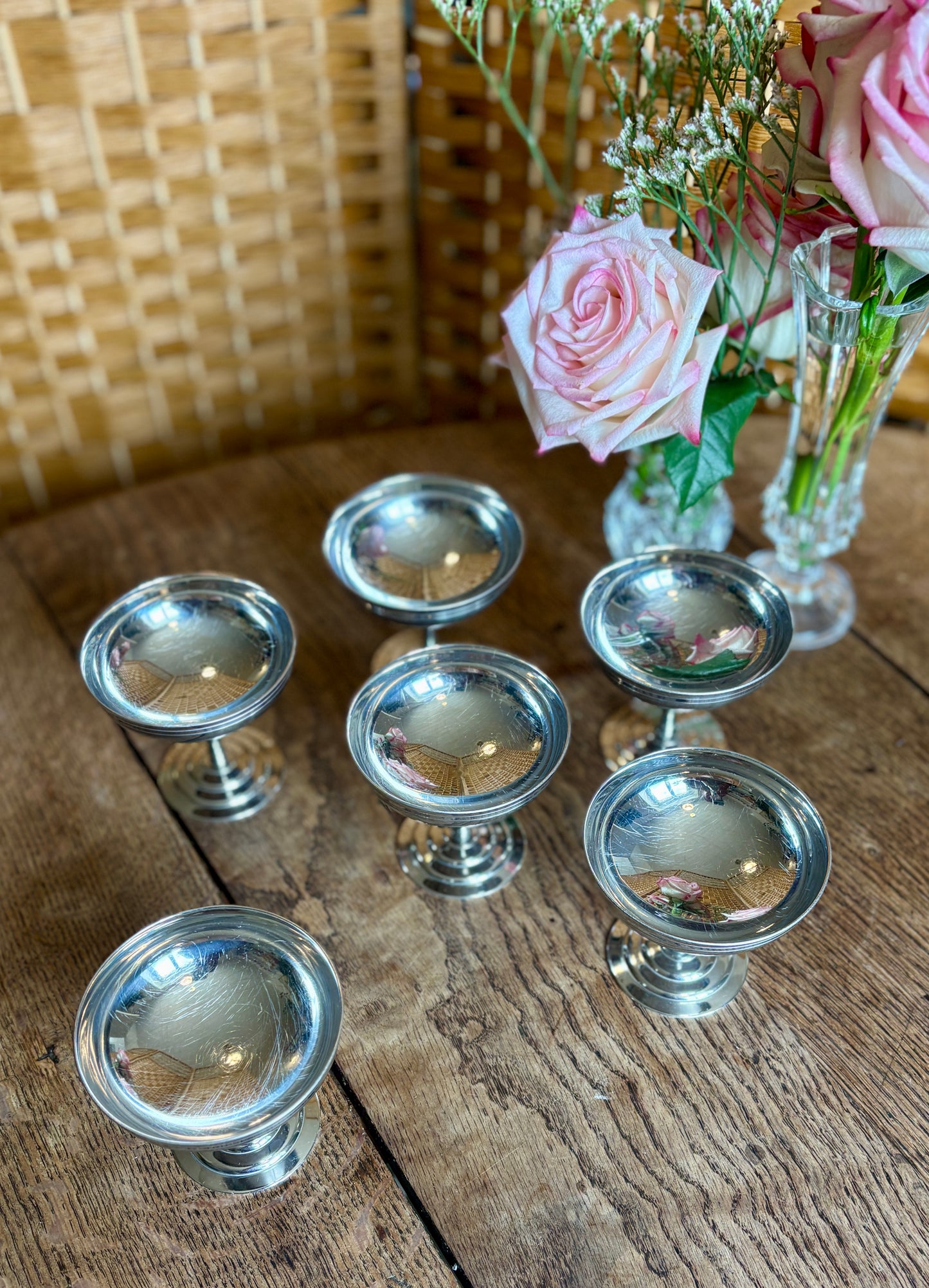 Lot de 6 coupes à dessert vintage en inox