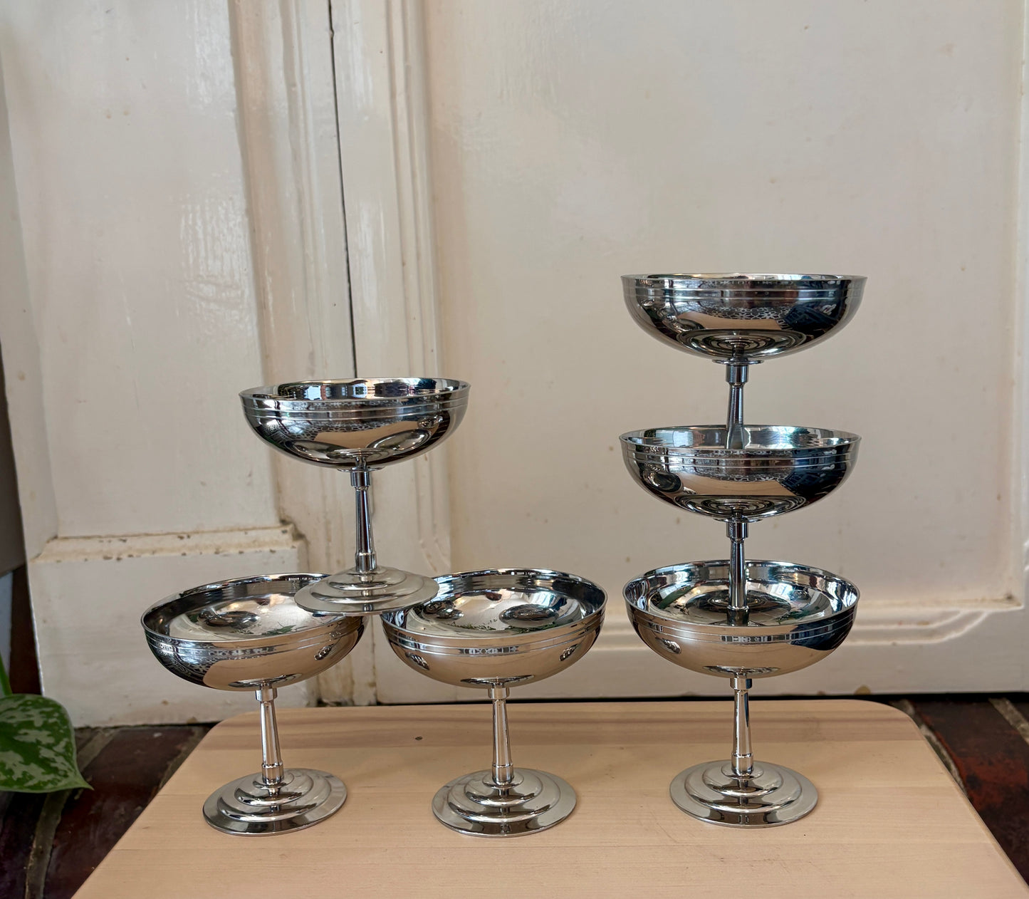 Lot de 6 coupes à dessert vintage en inox