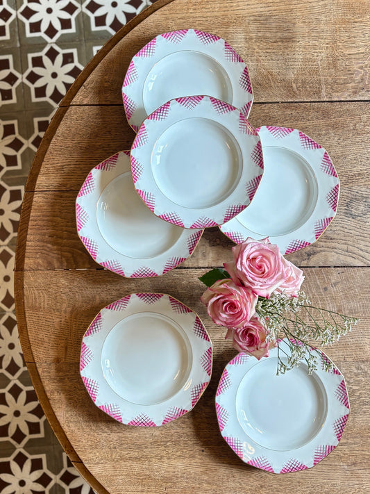 Lot de 6 assiettes creuses vintage en porcelaine