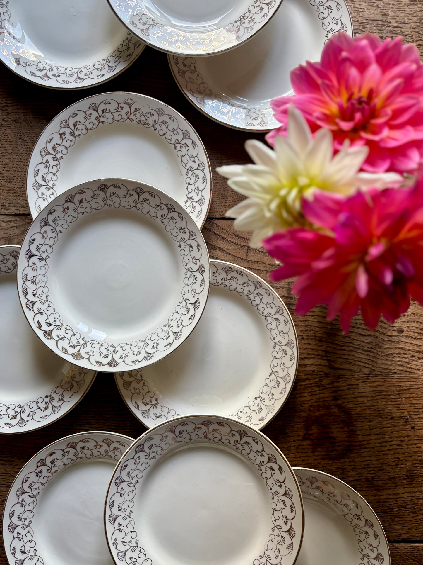 Lot de 11 assiettes à dessert vintage Sarreguemines en porcelaine opaque