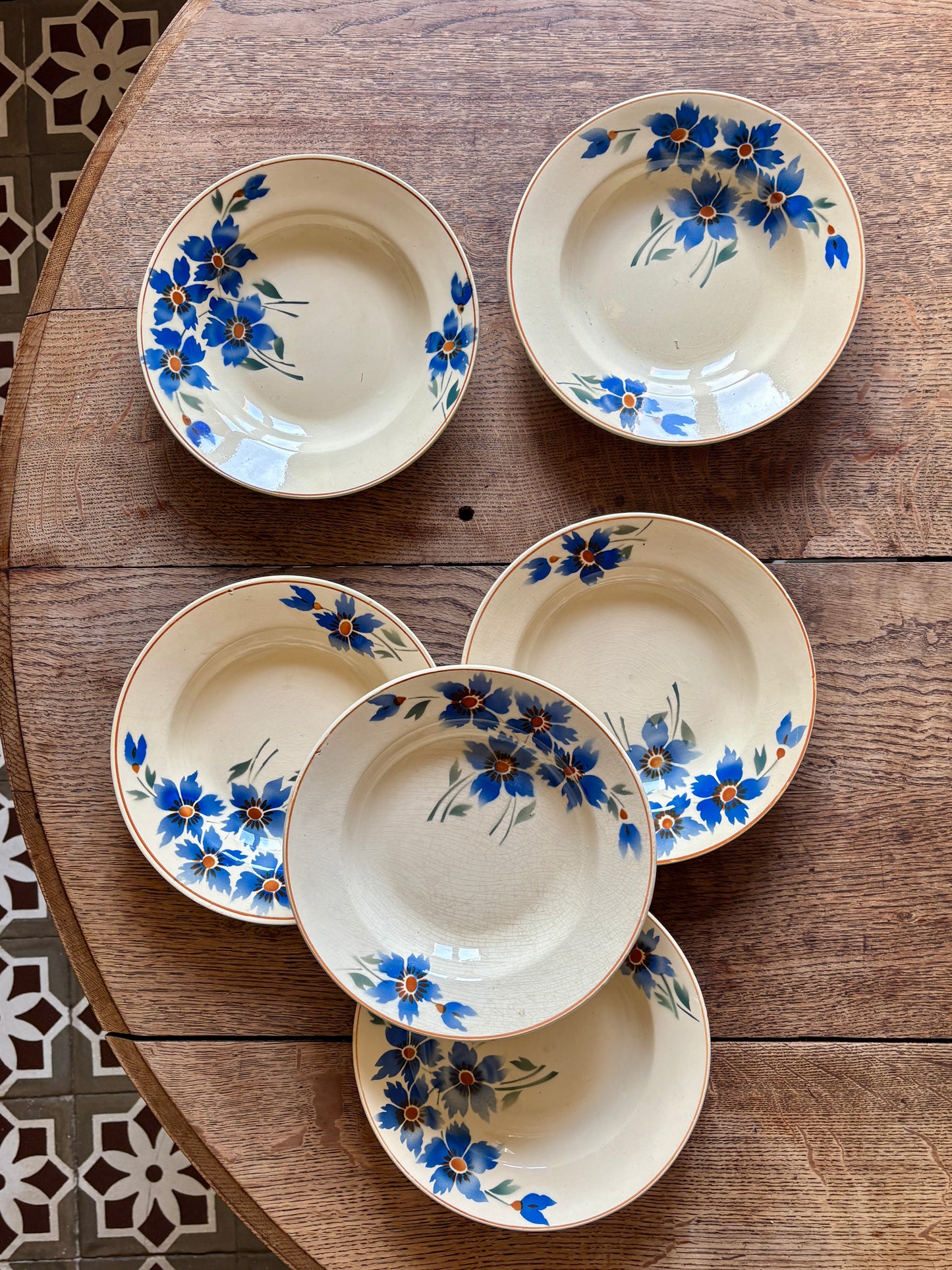 Lot de 6 assiettes creuses anciennes décors de bleuets