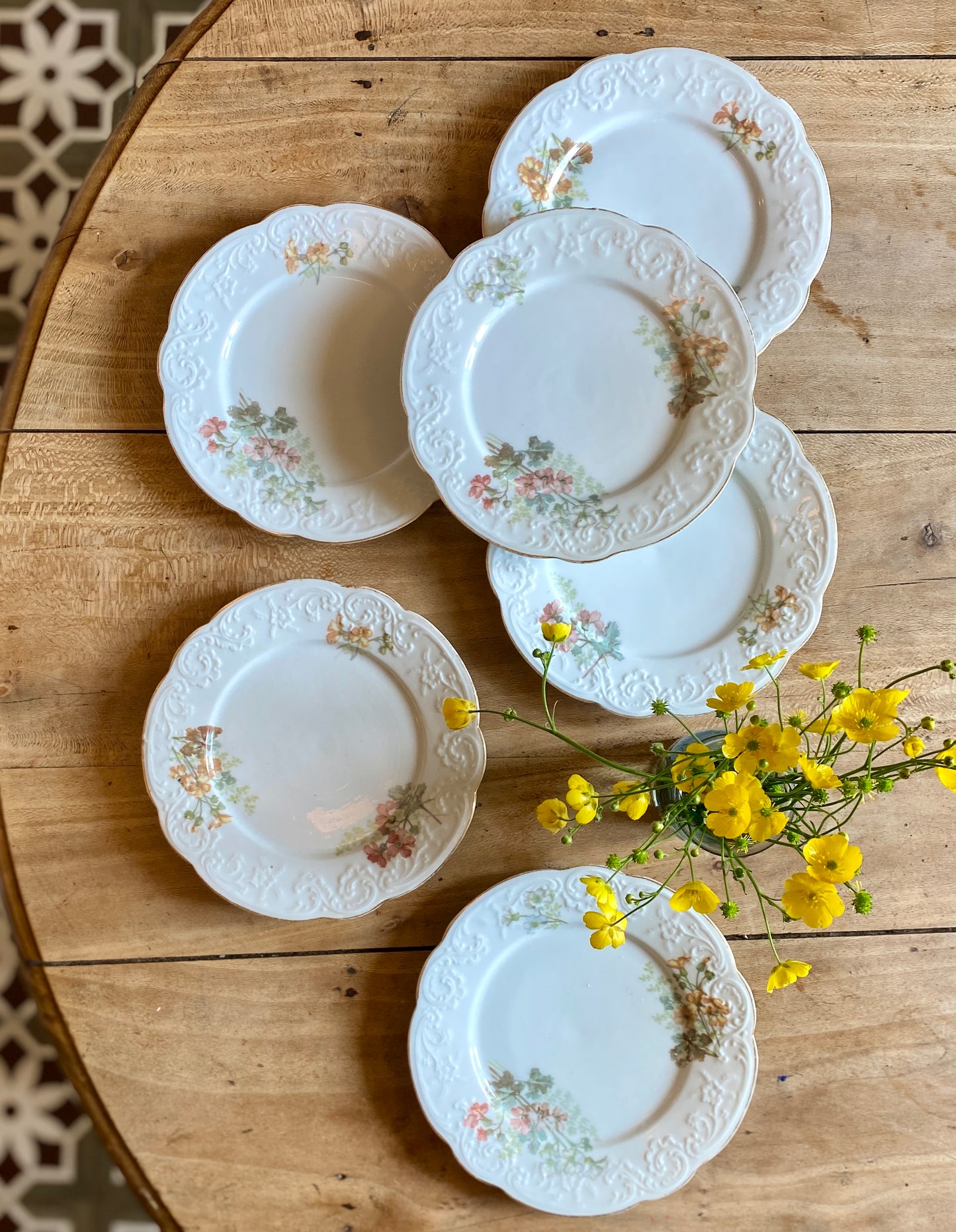 Lot de 6 assiettes à dessert vintage en porcelaine