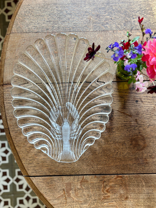 Plat vintage en verre épais, décors de Homard