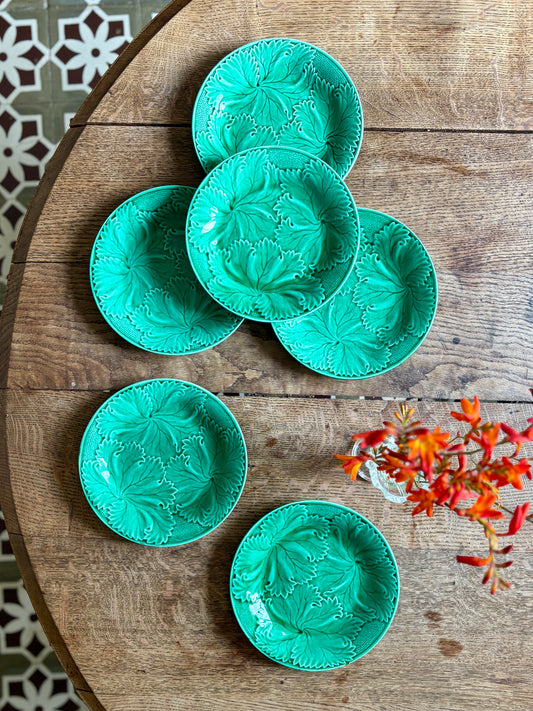 Lot de 6 assiettes vintage en faïence verte