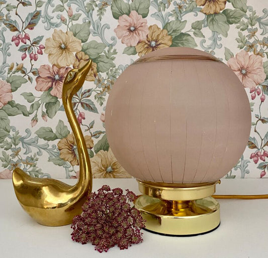 Lampe à poser globe vintage art déco en verre granité rose