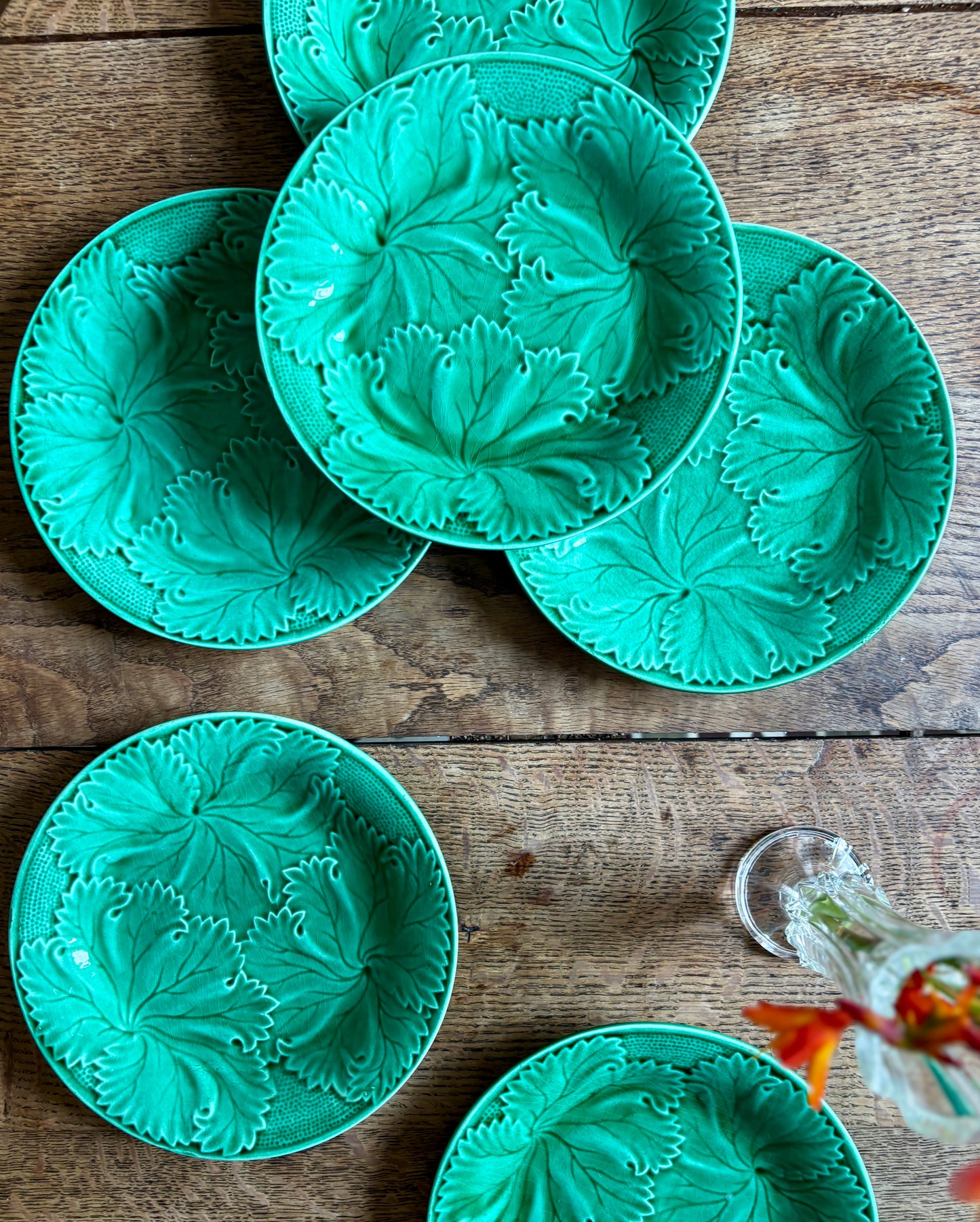 Lot de 6 assiettes vintage en faïence verte