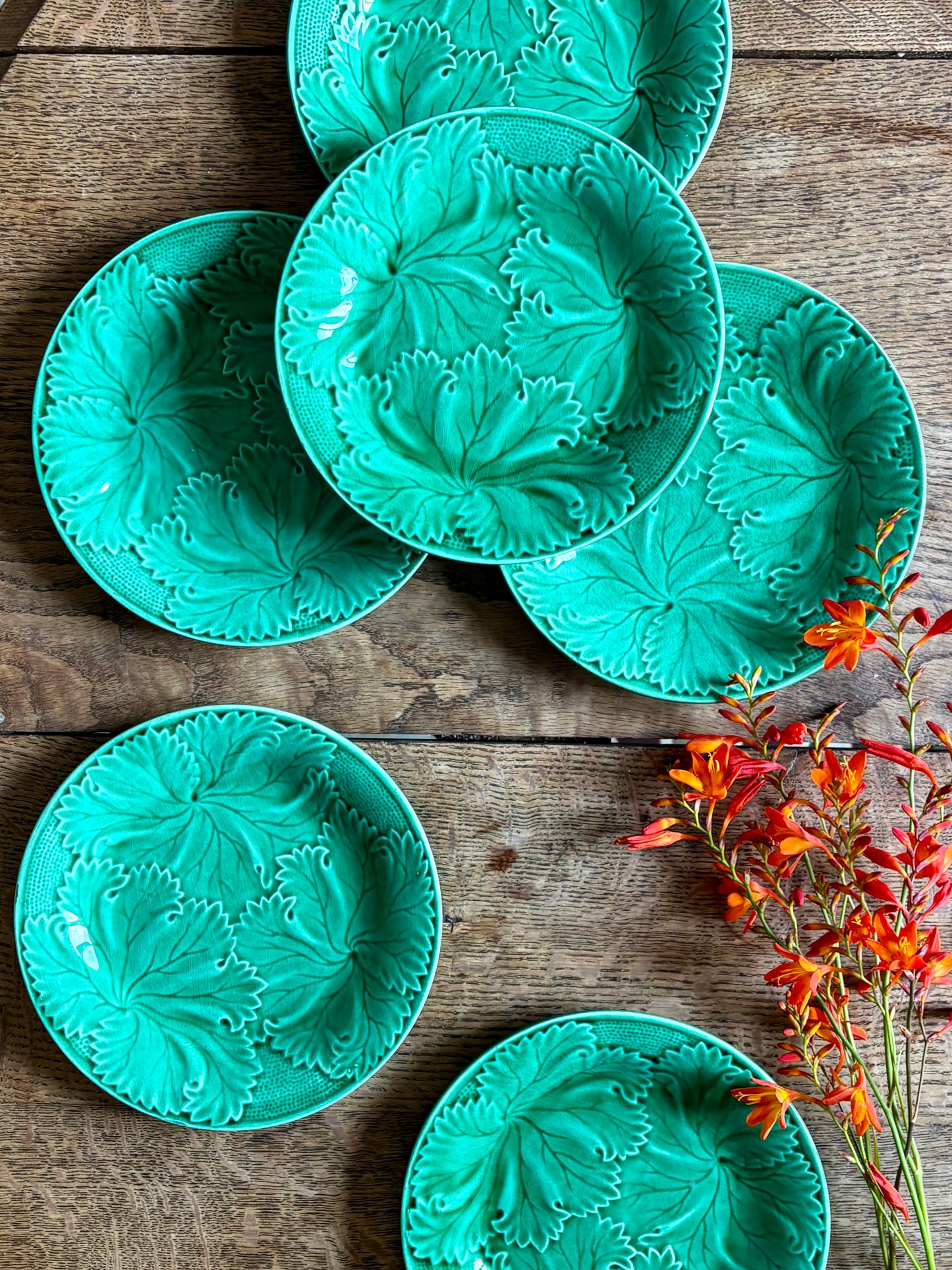 Lot de 6 assiettes vintage en faïence verte