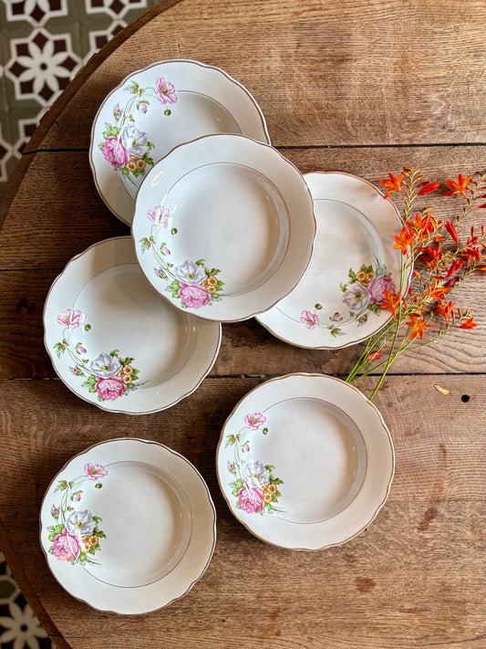 Lot de 6 assiettes creuses vintage, décors Anémone de Digoin Sarreguemines