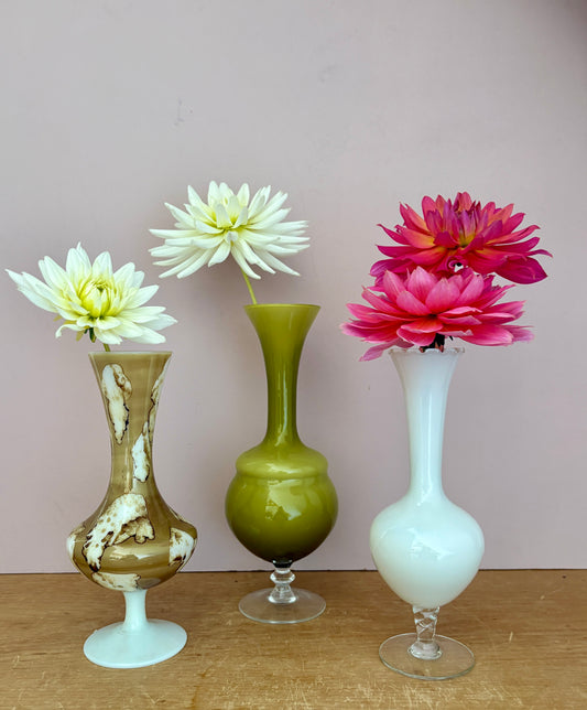 Lot de 3 vase vintage en verre et opaline