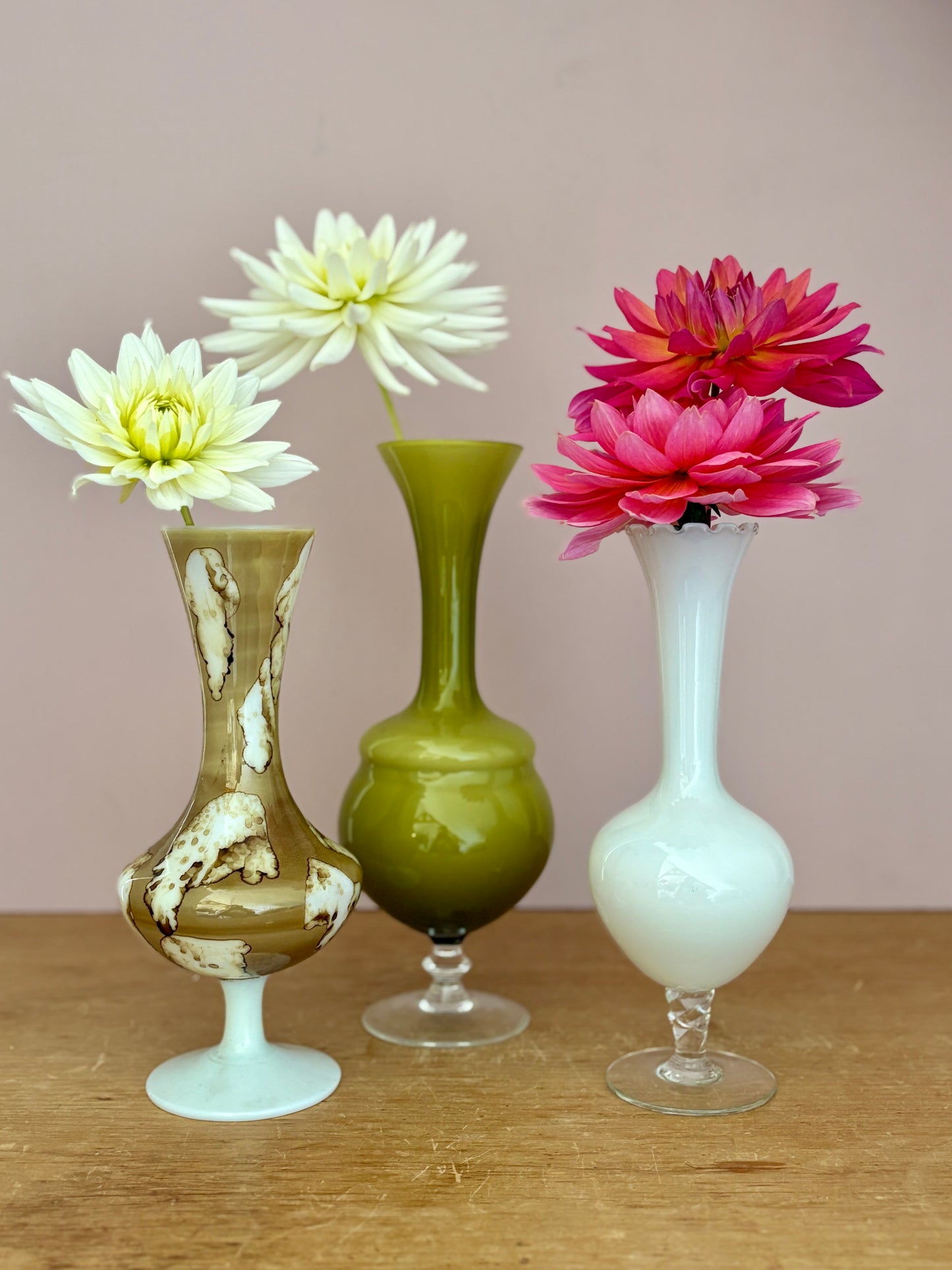 Lot de 3 vase vintage en verre et opaline
